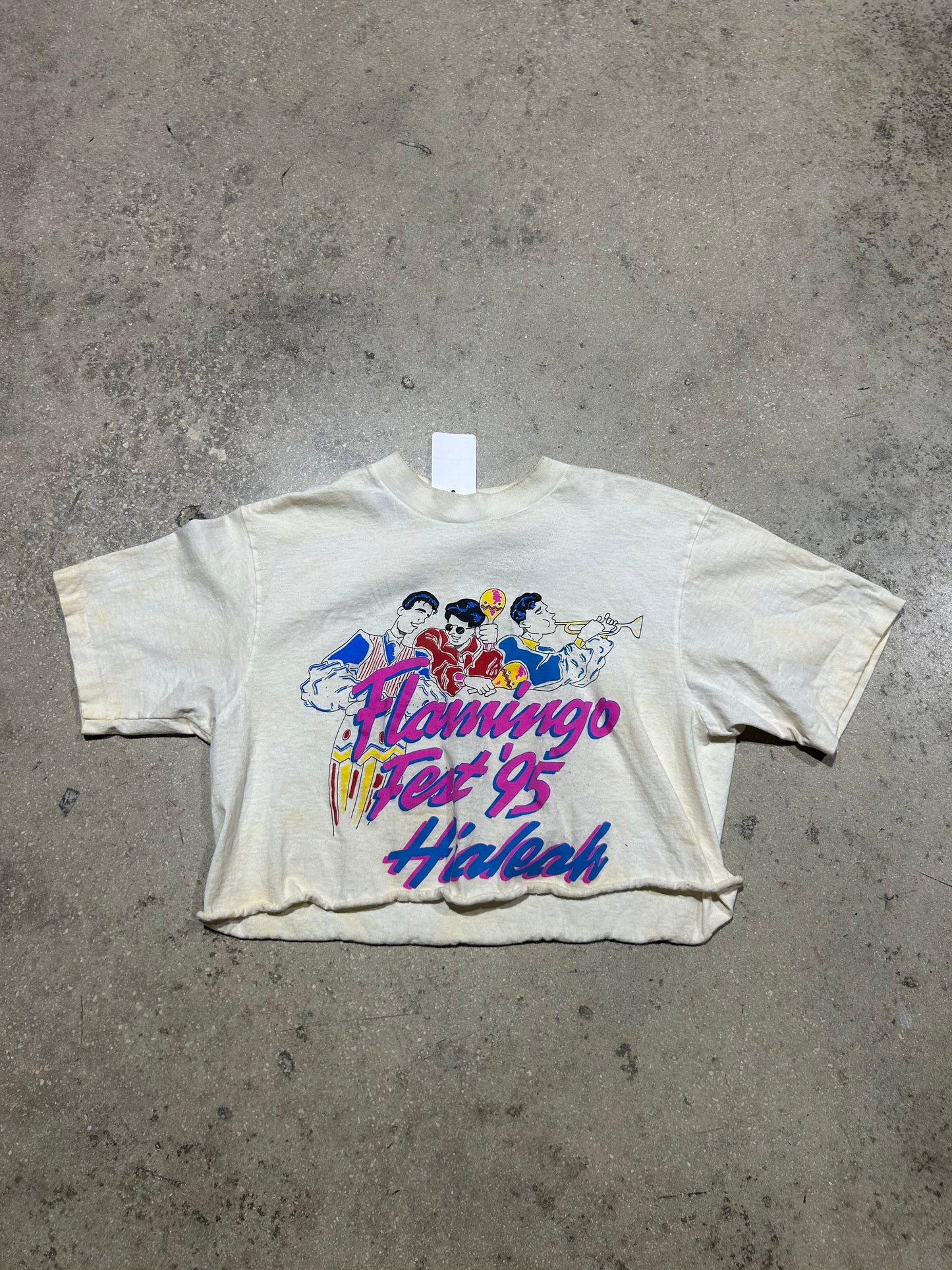 1995 Cropped Flamingo Fest Hialeah Tee - White Size Large