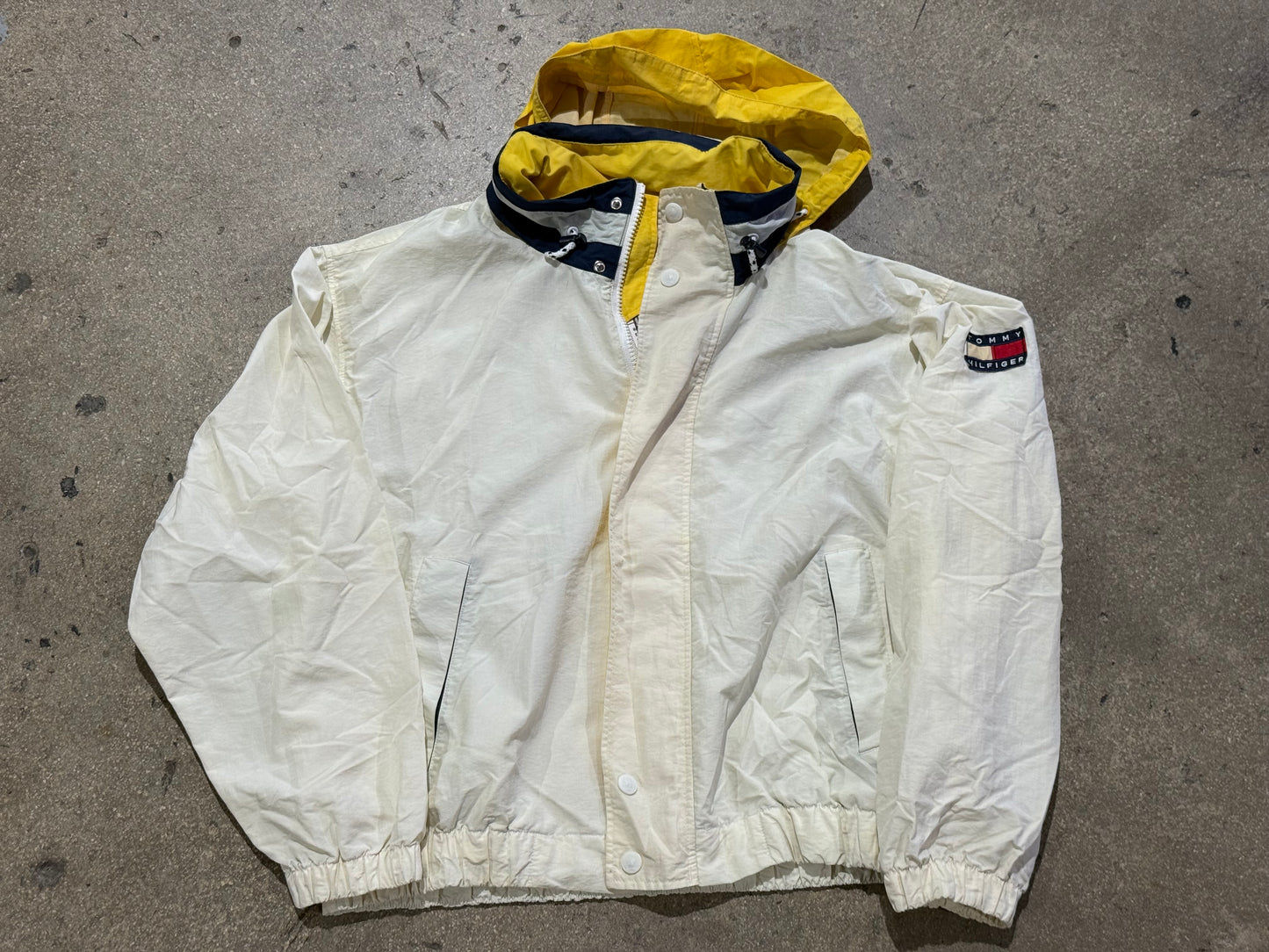 Tommy Hilfiger Packable Hood Jacket - White/Yellow/Navy Size XL