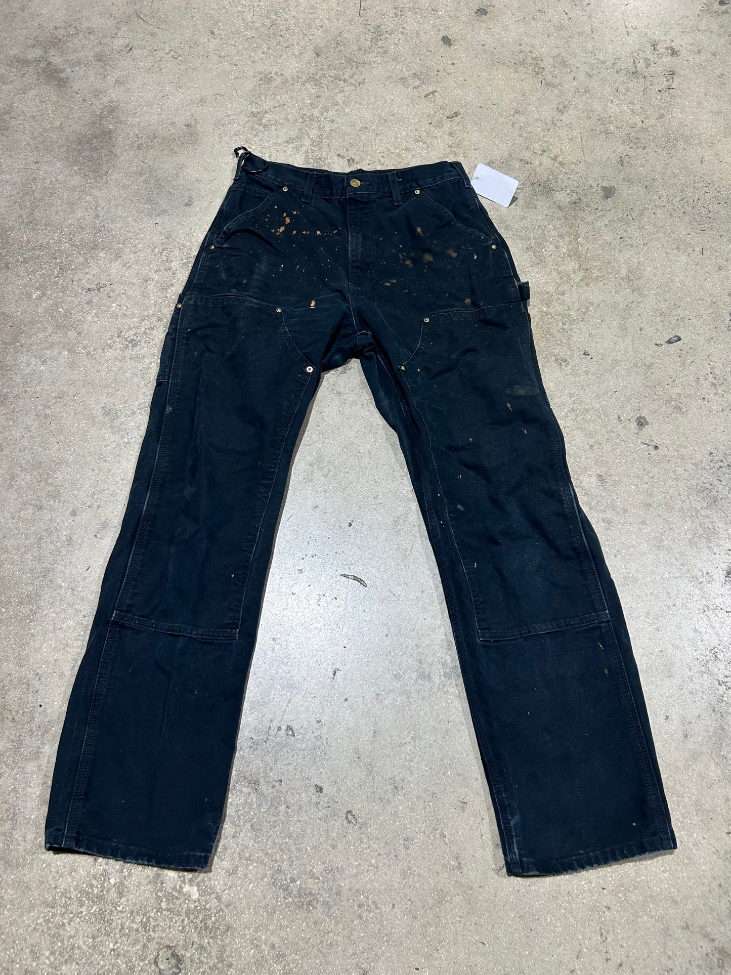 Distressed/Bleached Carhartt Double Knee Pants - Black Size 30x30