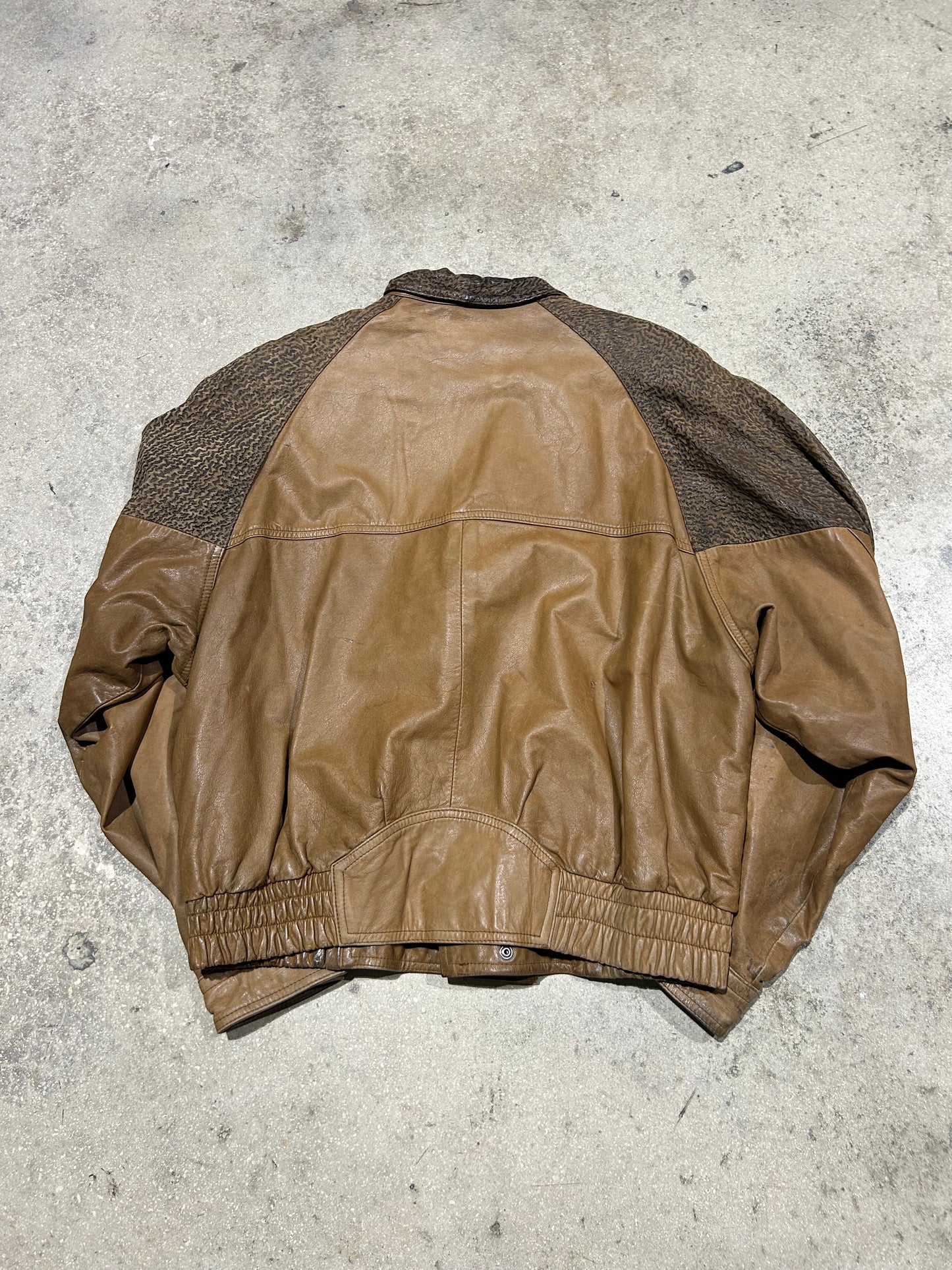 Elephant Print Leather Jacket - Brown Size Large