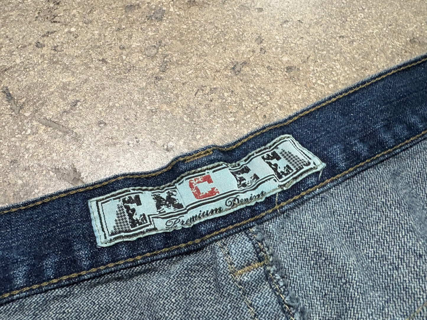 Emcee Embroidered Baggy Denim Jean Shorts - Dark wash Size 40