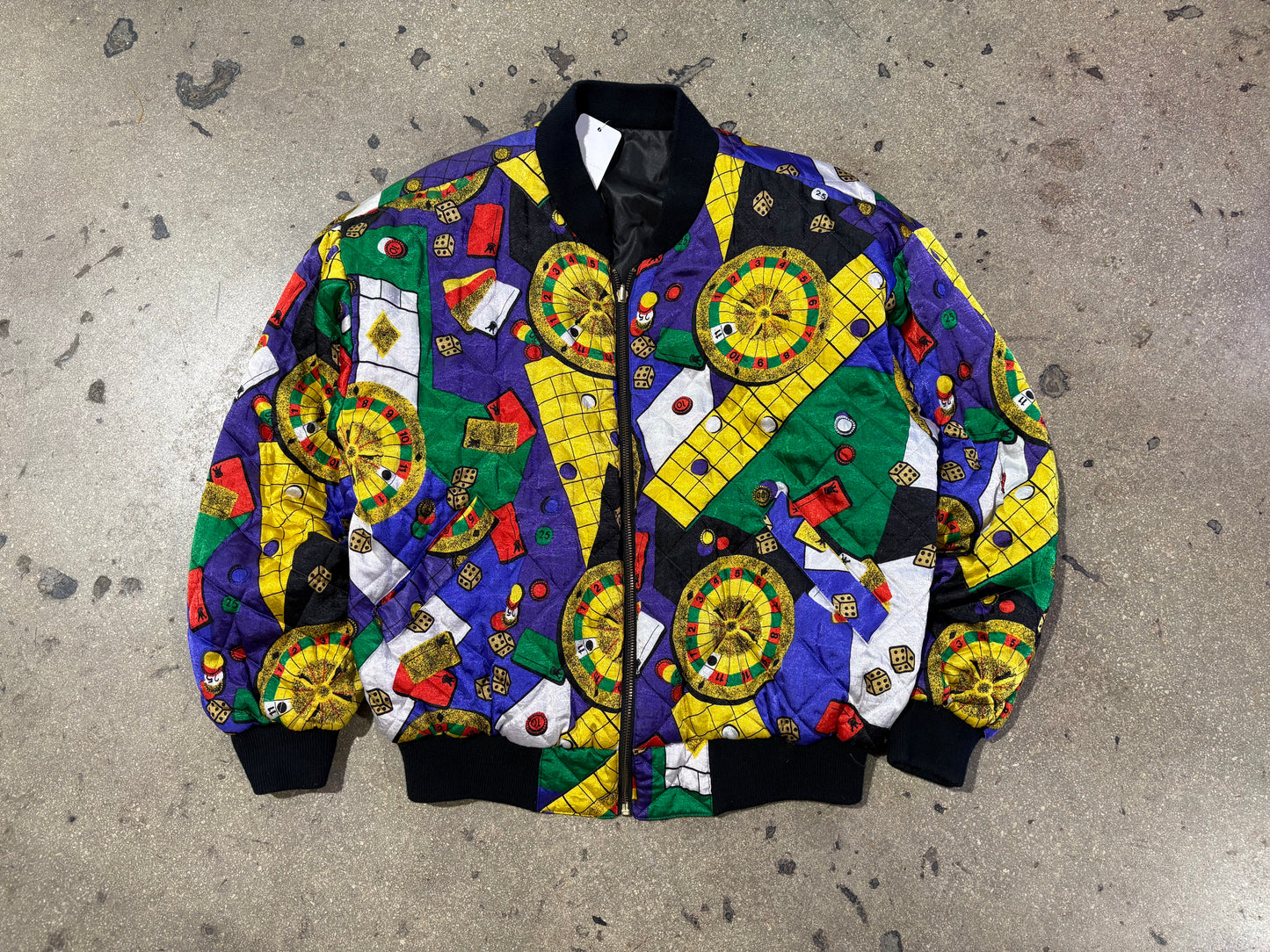 80s Casino Roulette Satin Bomber Jacket - Purple Size Medium