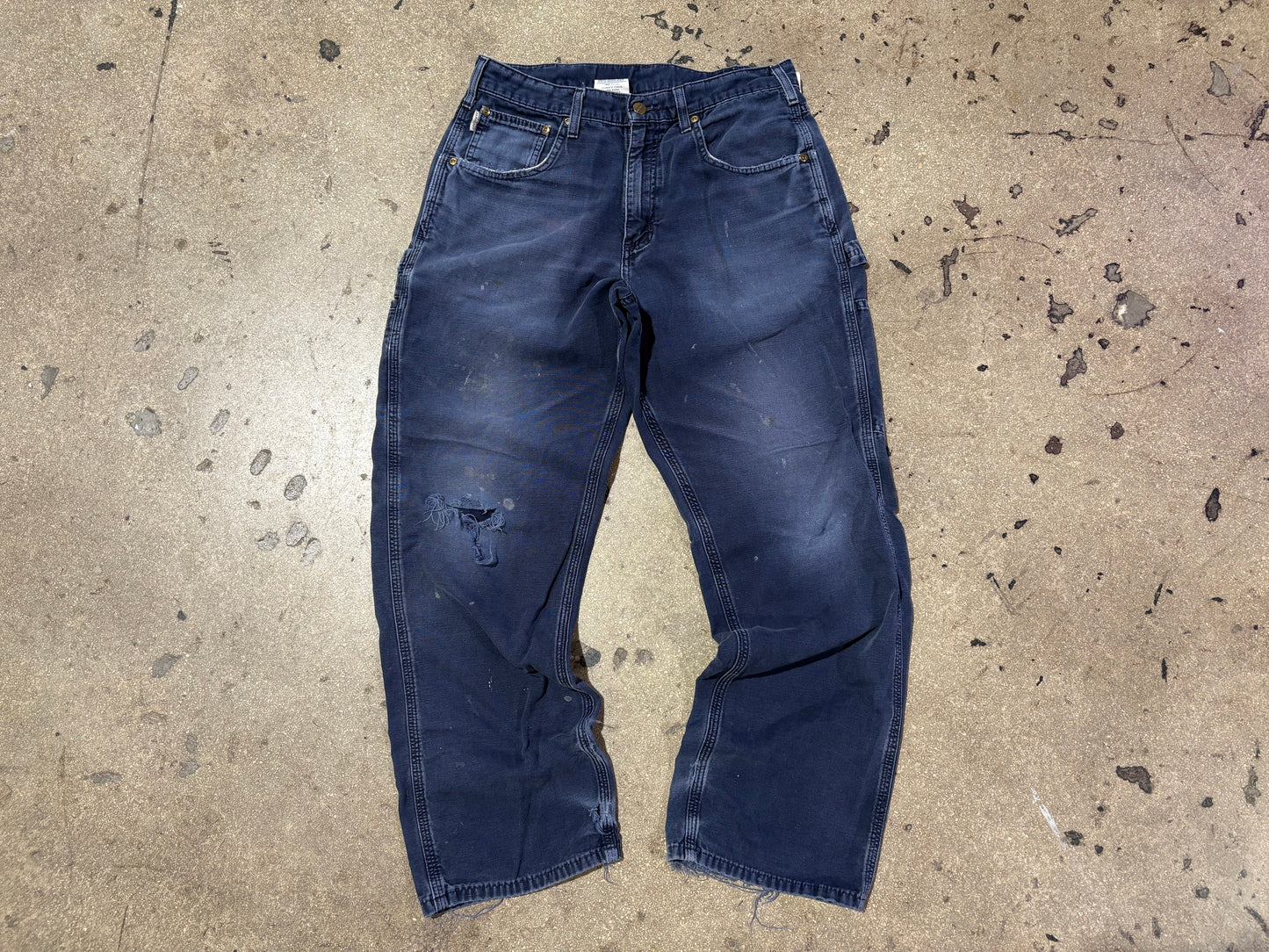 Distressed Carhartt Carpenter Pants - Faded Navy Size 32x30