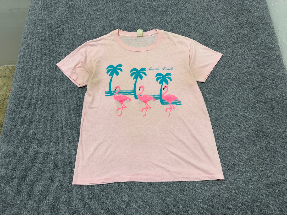 80s Miami Beach Flamingo Tee - Pink Size XL