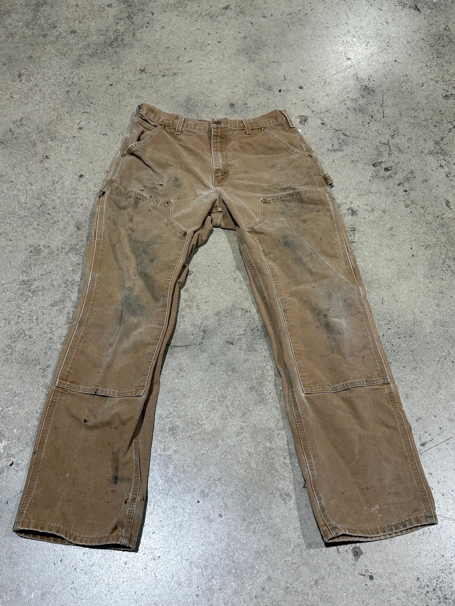 Distressed Carhartt Double Knee Pants - Khaki Size 31x32