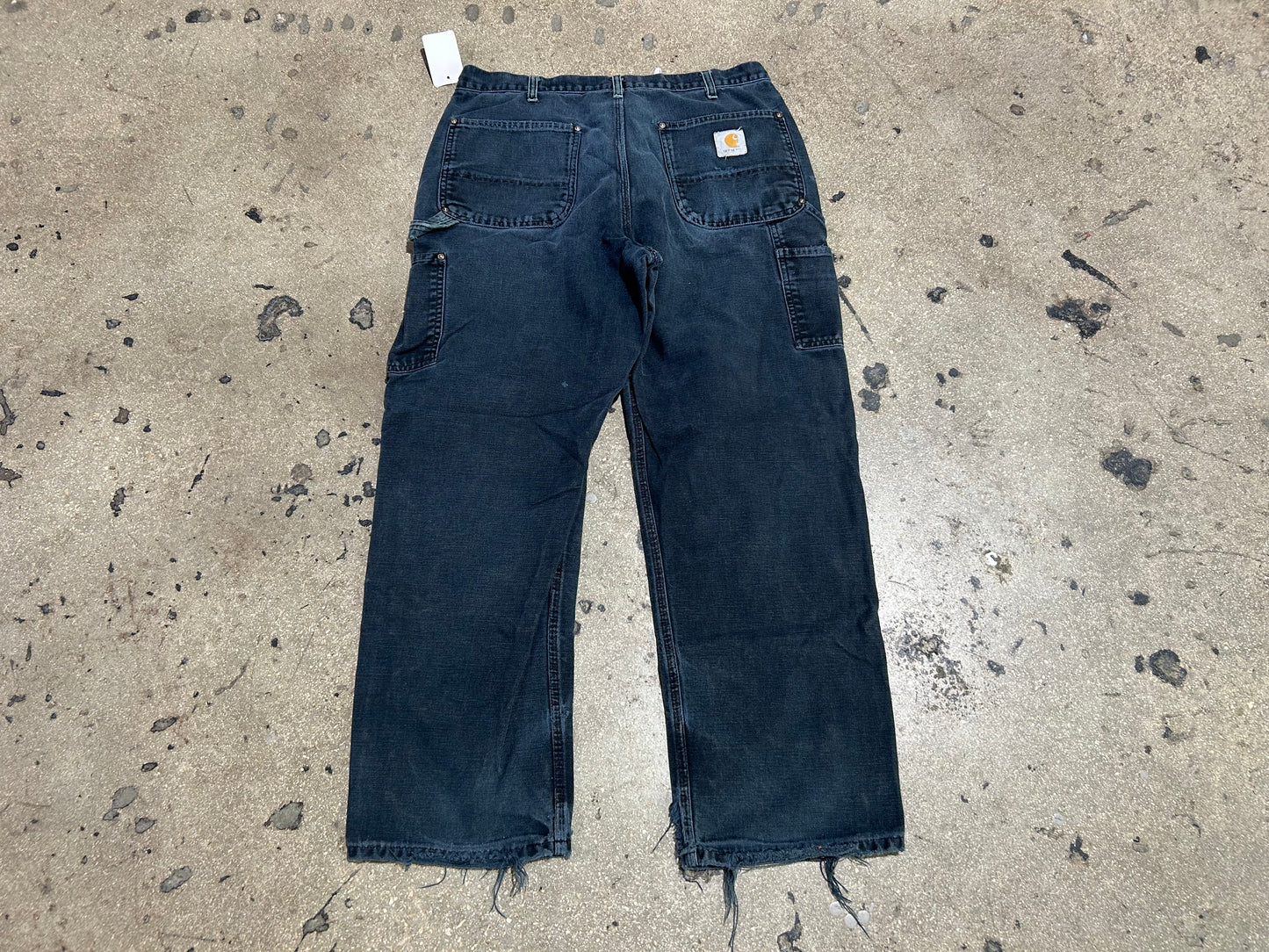 Distressed Carhartt Double Knee Carpenter Pants - Faded Black Size 36x30