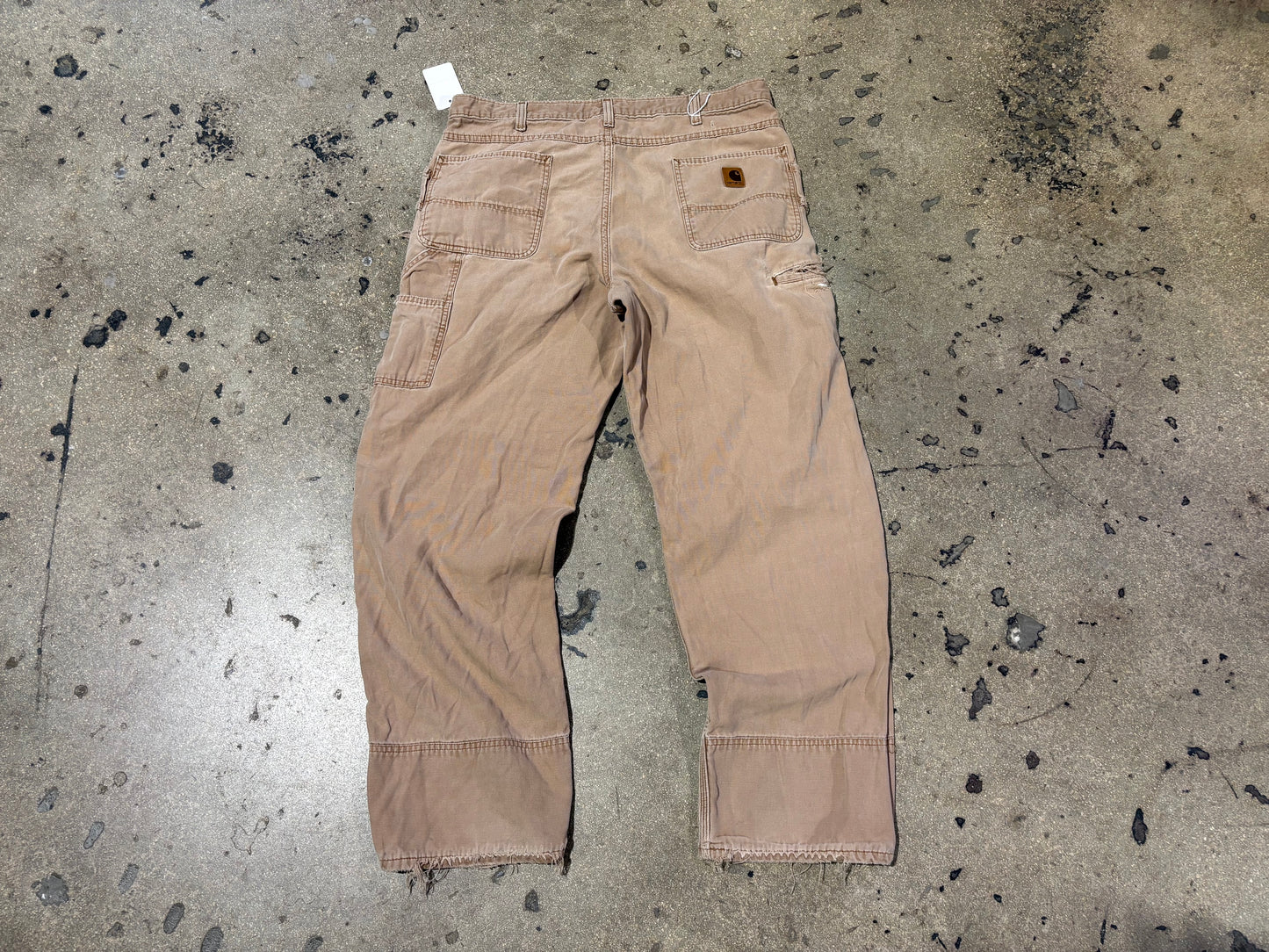 Distressed / Thrashed Carhartt Double Knee Pants - Khaki Size 36 x 30