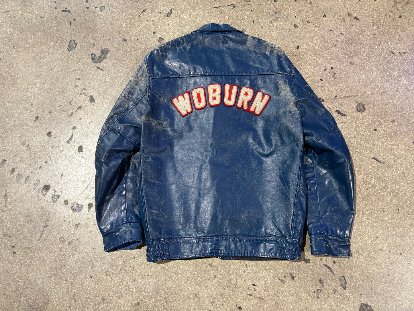 Woburn Wildcats Leather Varsity Jacket - Blue Size Large