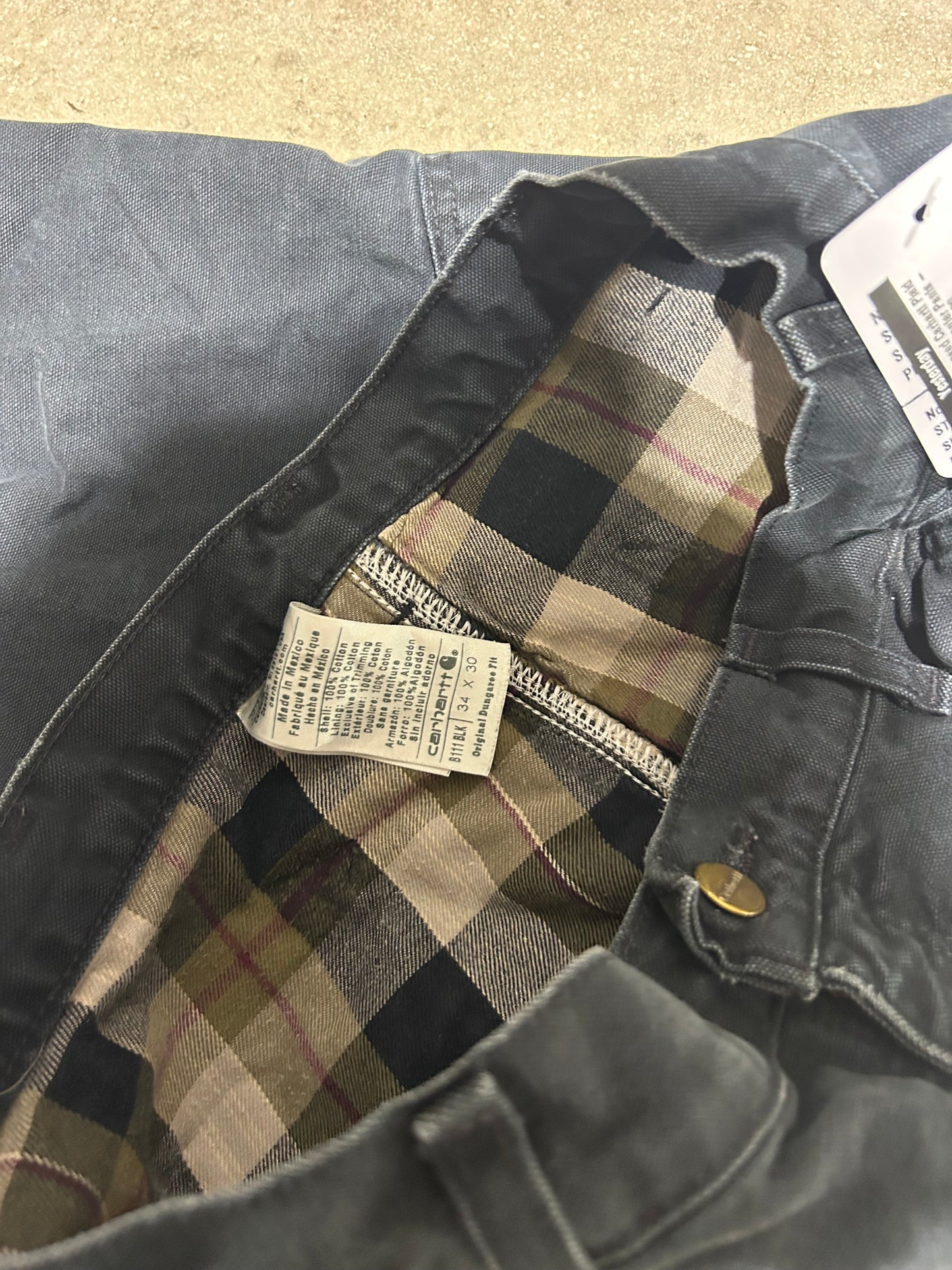 Distressed Carhartt Plaid Liner Carpenter Pants - Black Size 34x30