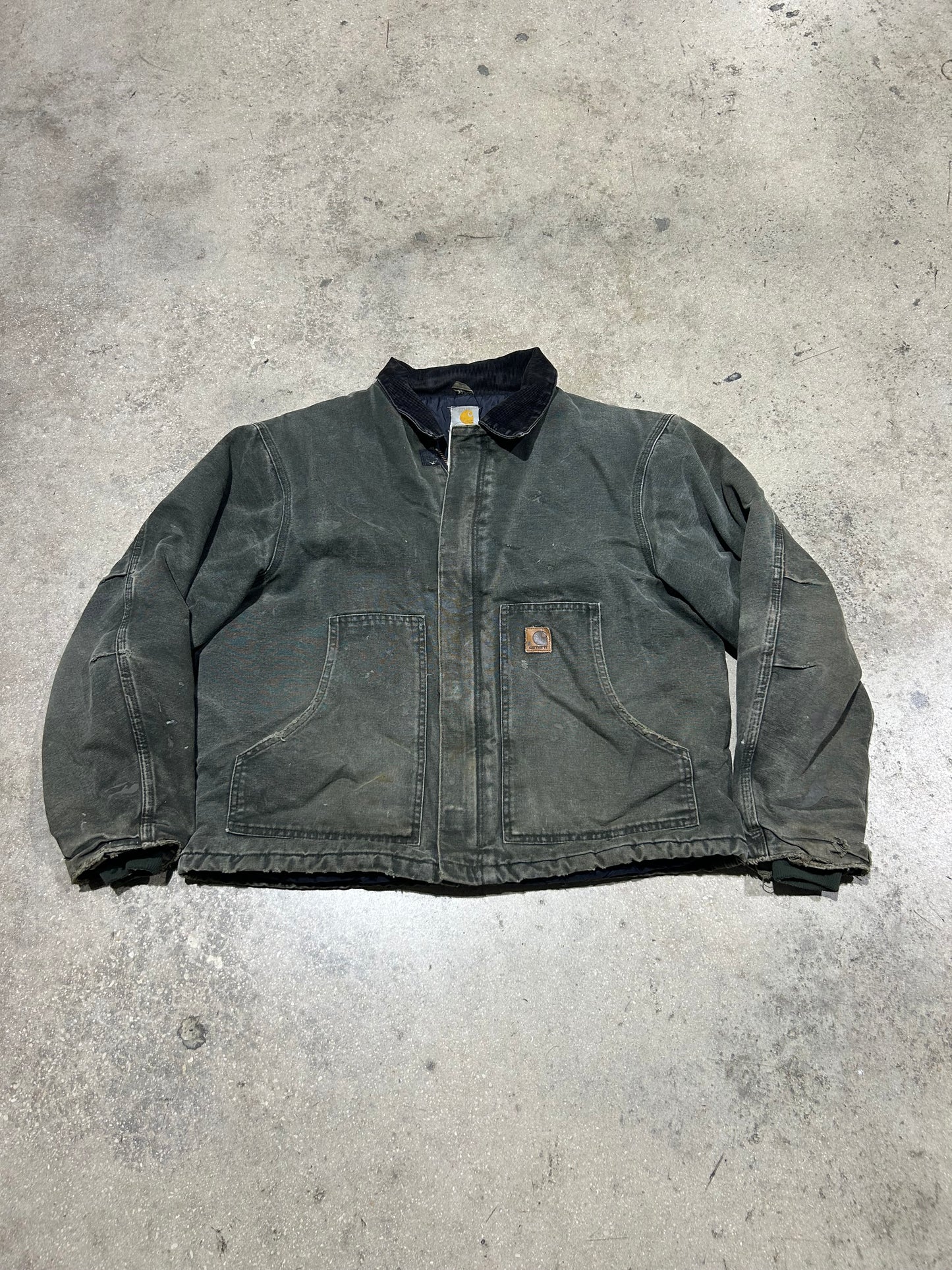 Distressed Carhartt Detroit Jacket - Faded Green Size XL