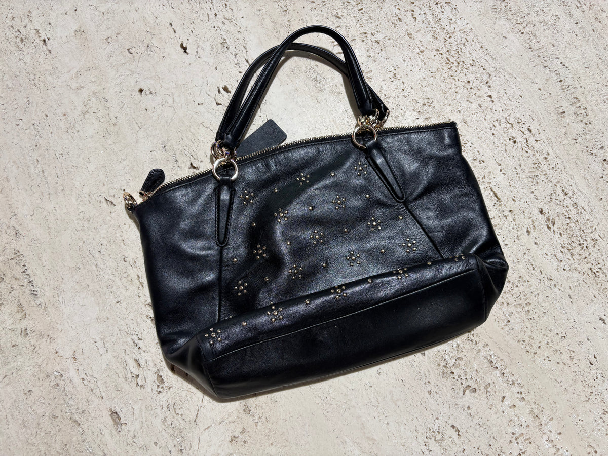 Coach Studded Floral Leather Purse - Black
