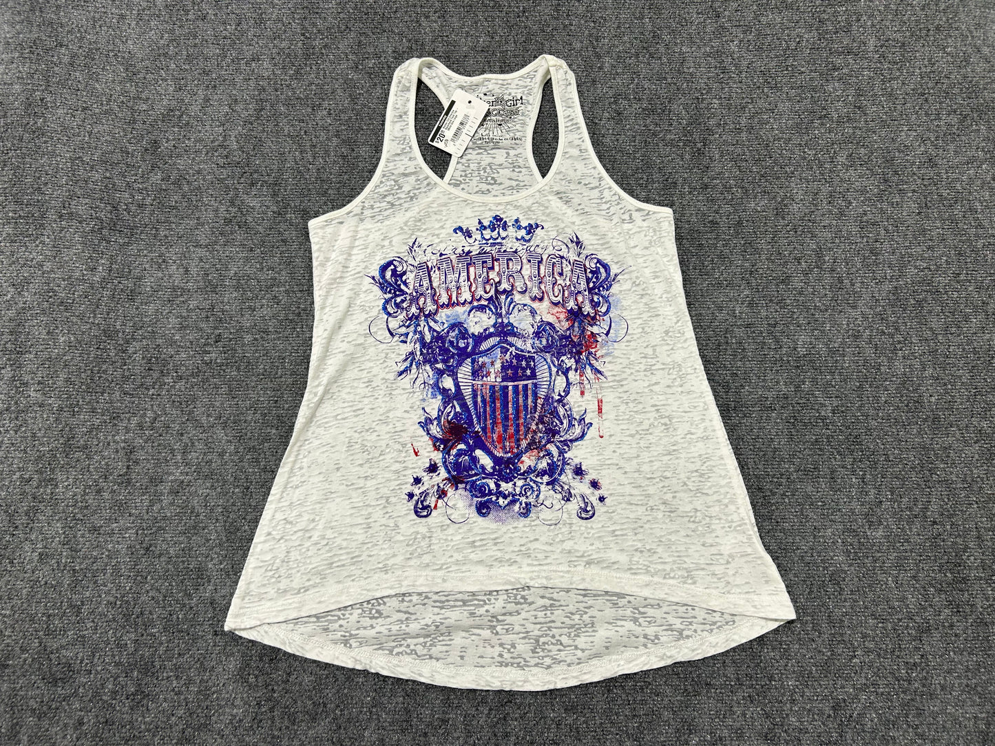 Rocker Girl America Racerback Tank Top - White Size Large