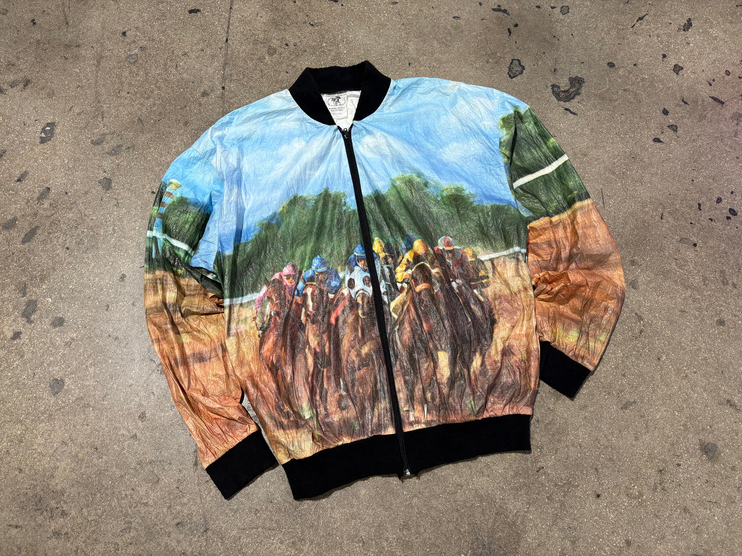 Thoroughbred Horse Racing Light Windbreaker Jacket - Blue/Brown Size Large