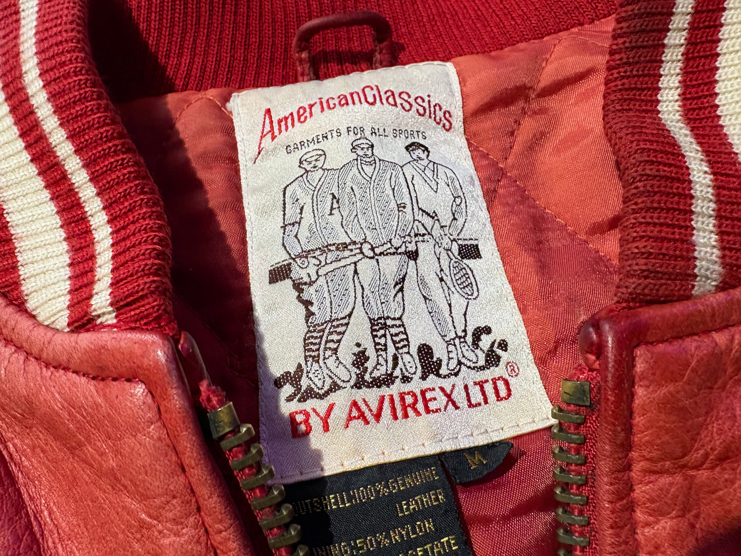 Avirex USA Leather Varsity Jacket - Red Size Medium