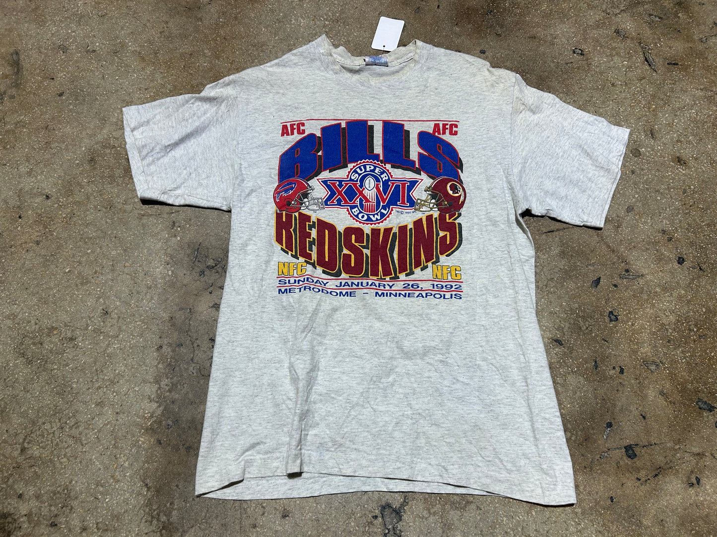 1992 Super Bowl Redskins Vs Bills Tee - Gray Size Large