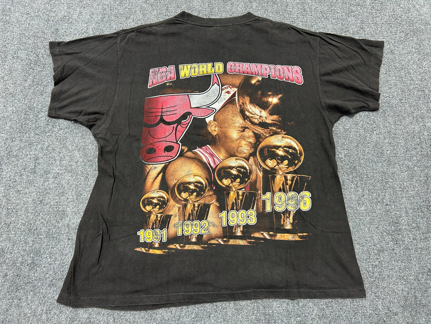 90s Chicago Bulls 4 Time World Champions Rap Tee - Black Size XL