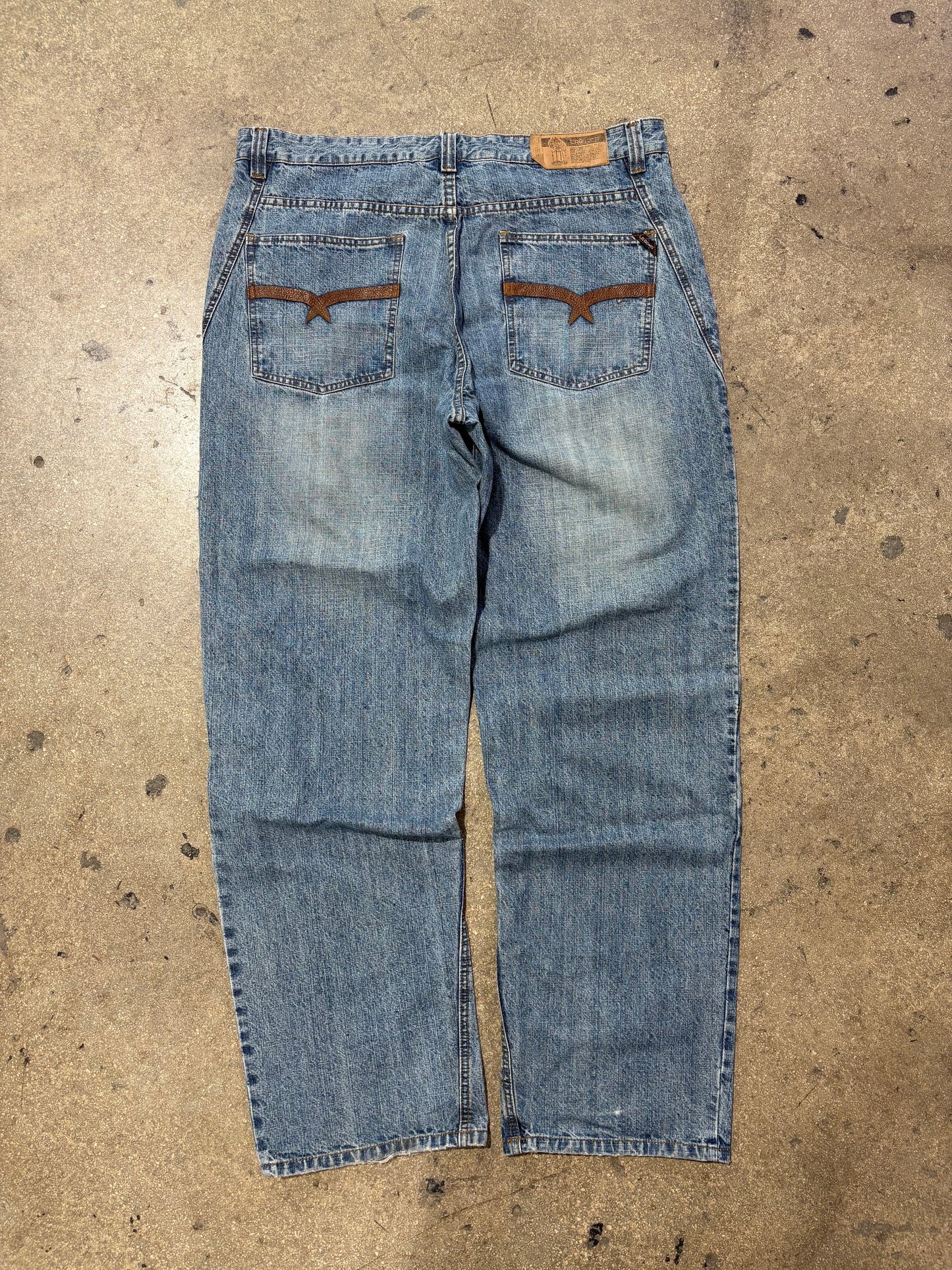 LRG Leather Patch Baggy Denim Jeans - Blue Size 40