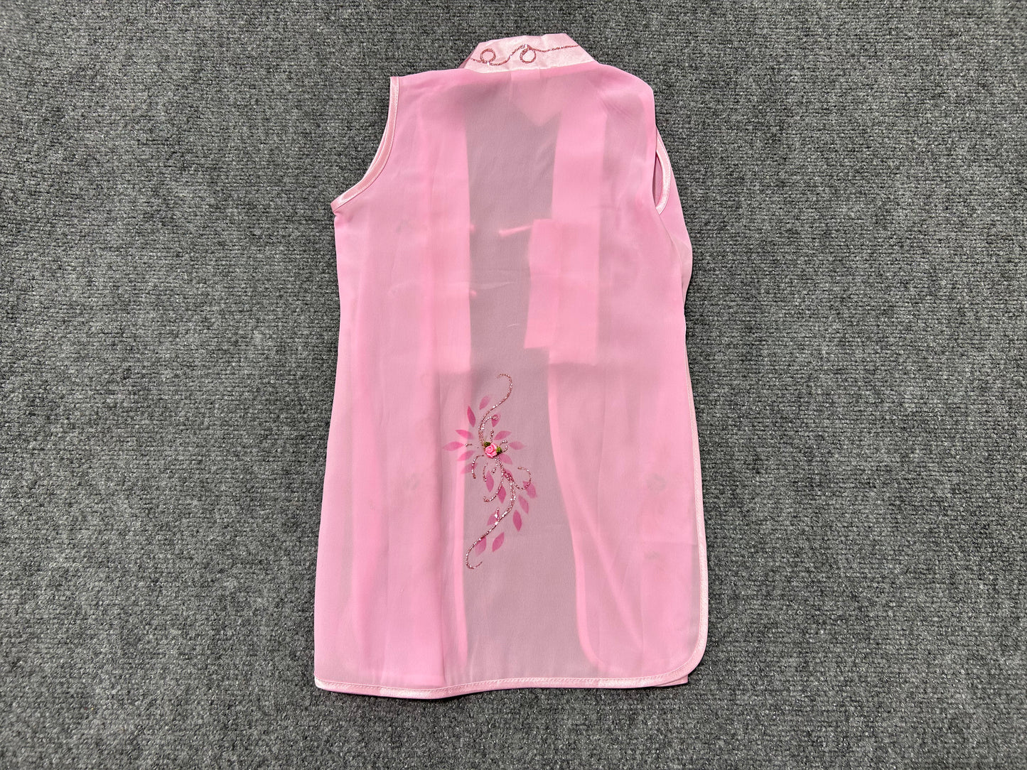Vietnamese Floral Traditional Silk Vest Top - Pink Size Small