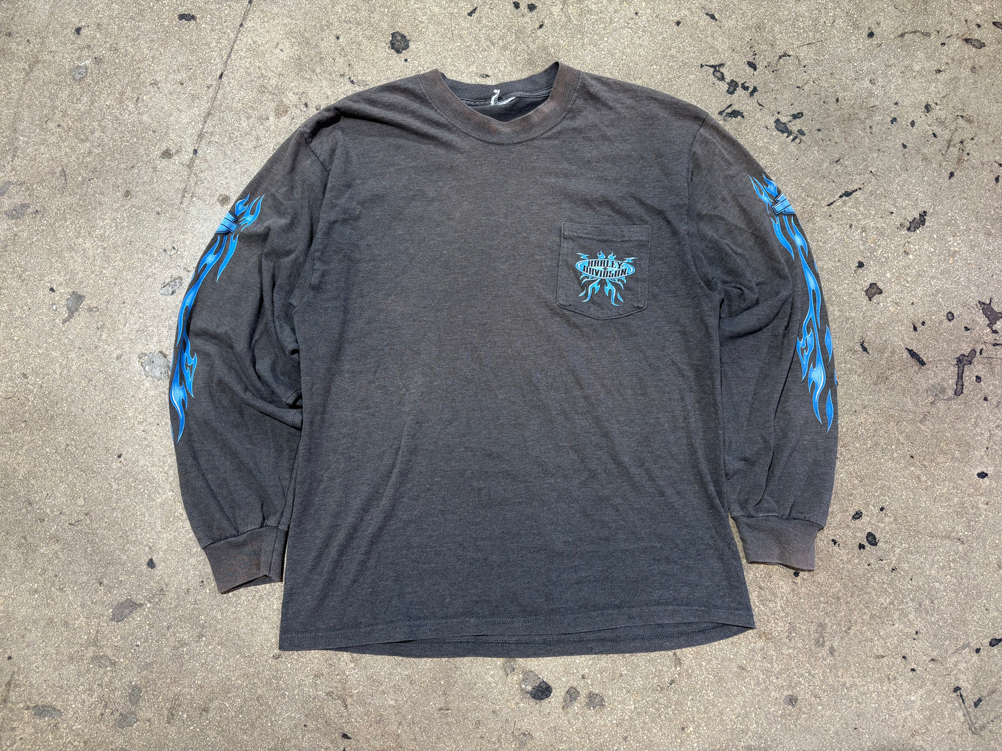 Harley Davidson Blue Flame Longsleeve Tee - Grey Size Medium