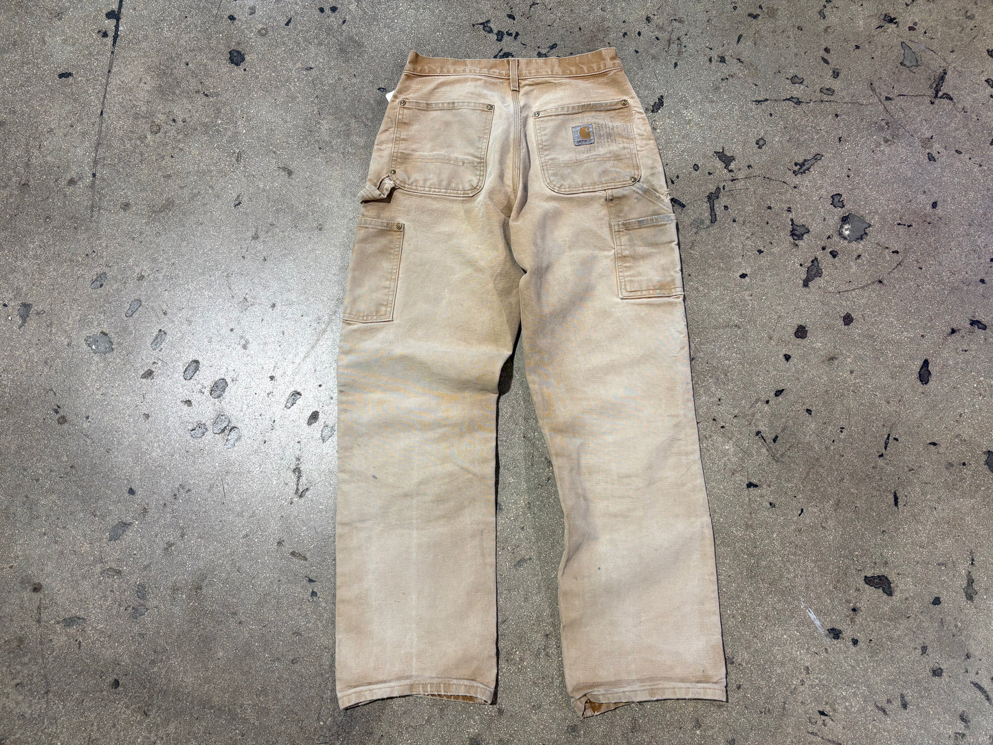 Distressed Carhartt Double Knee Carpenter Pants - Faded Khaki Size 28 x 30