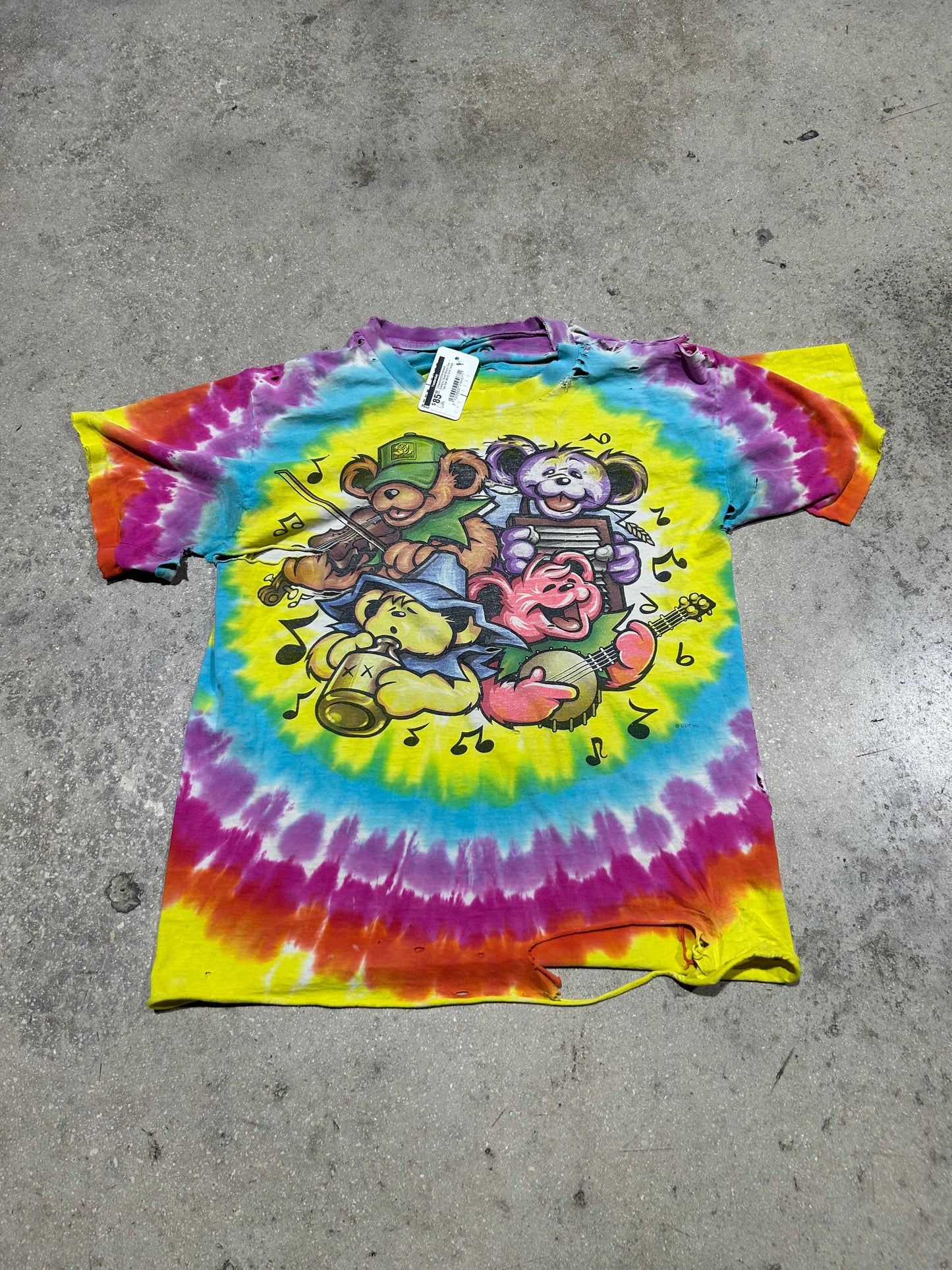 Thrashed/Distressed Grateful Dead Bears Tee - Tye Dye Multi Size Large