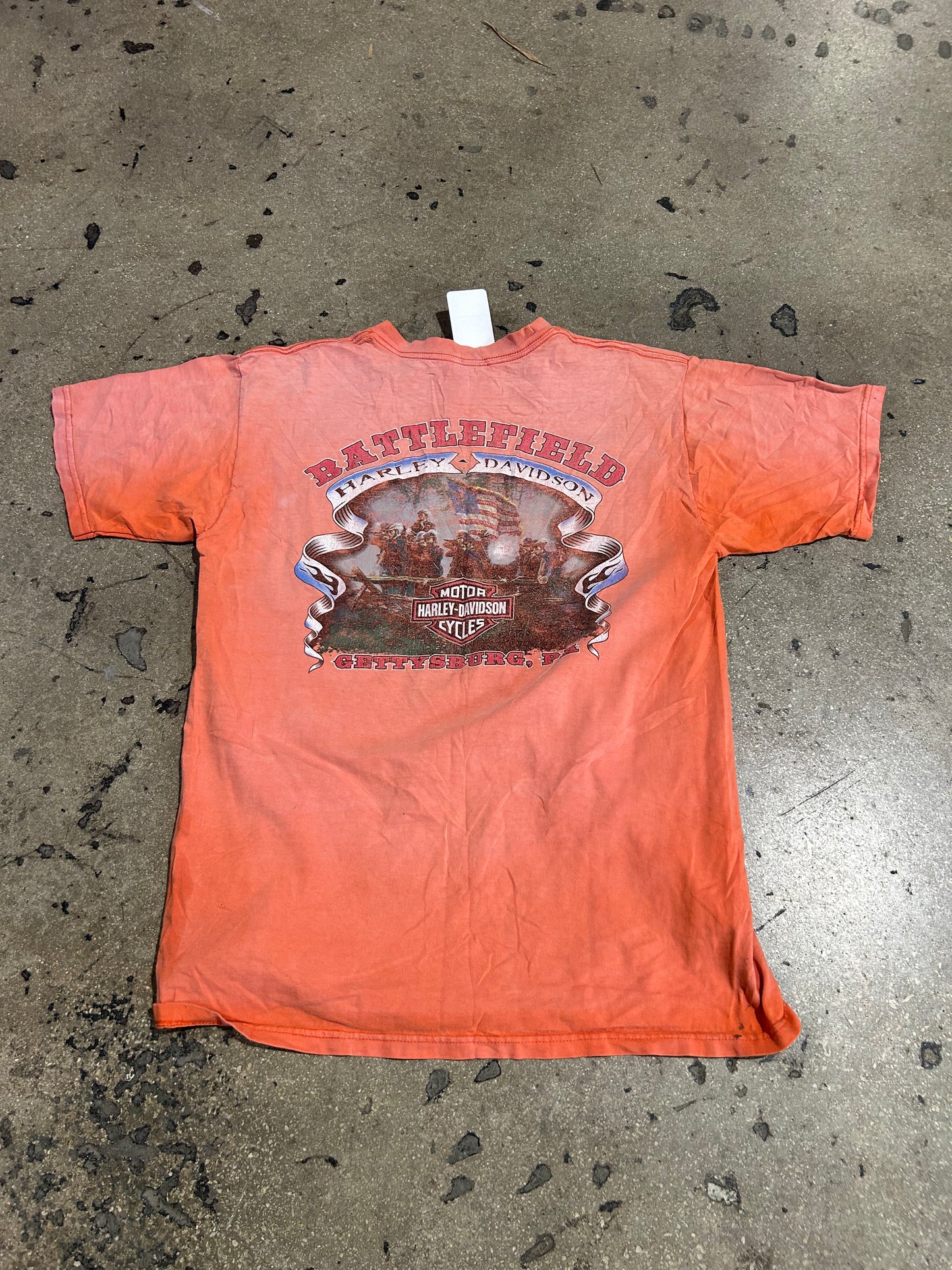 2005 Thrashed Harley Davidson Gettysburg Tee - Faded Orange Size Large