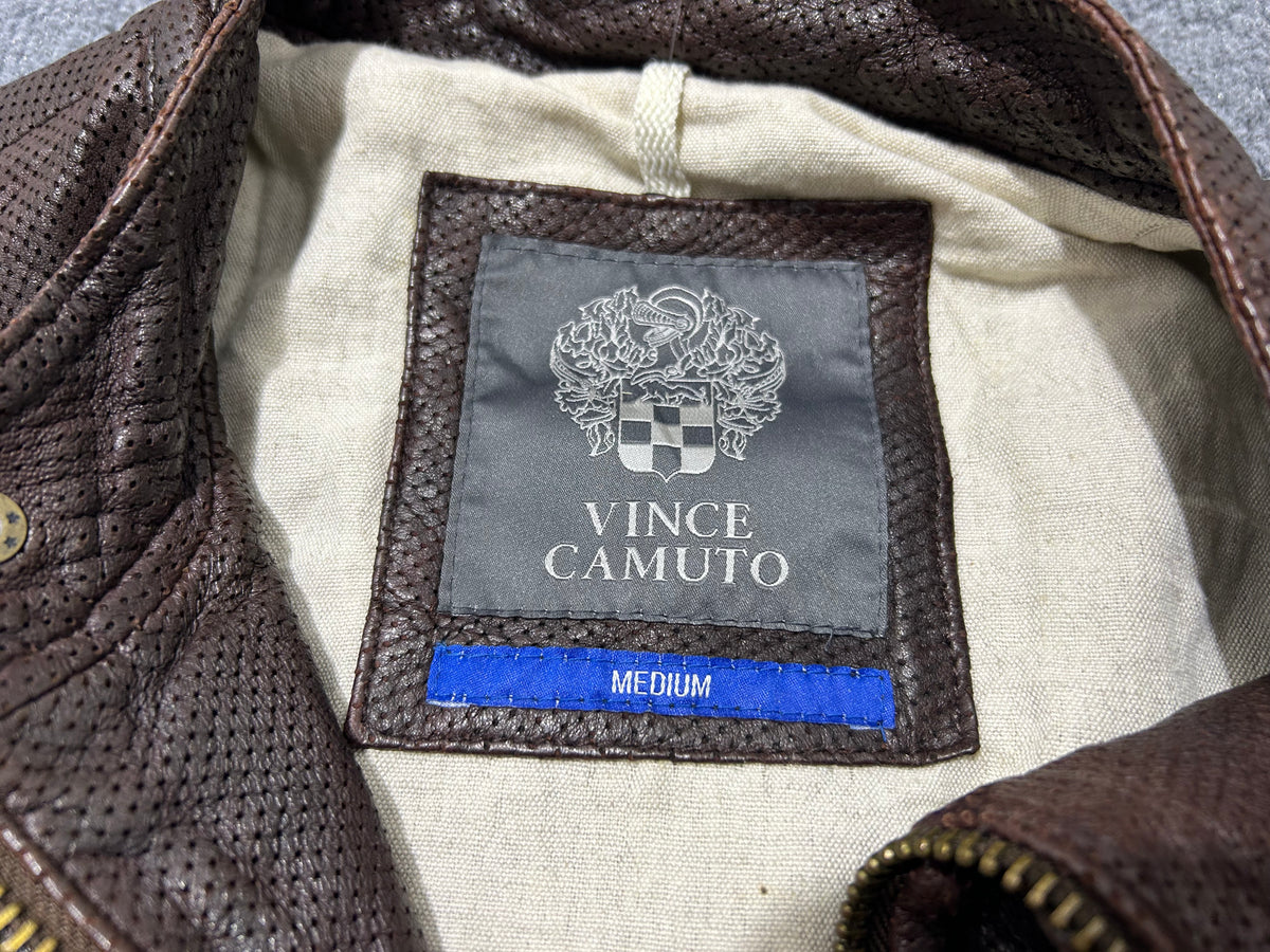 Vince Camuto Perforated Leather Jacket - Brown Size Medium