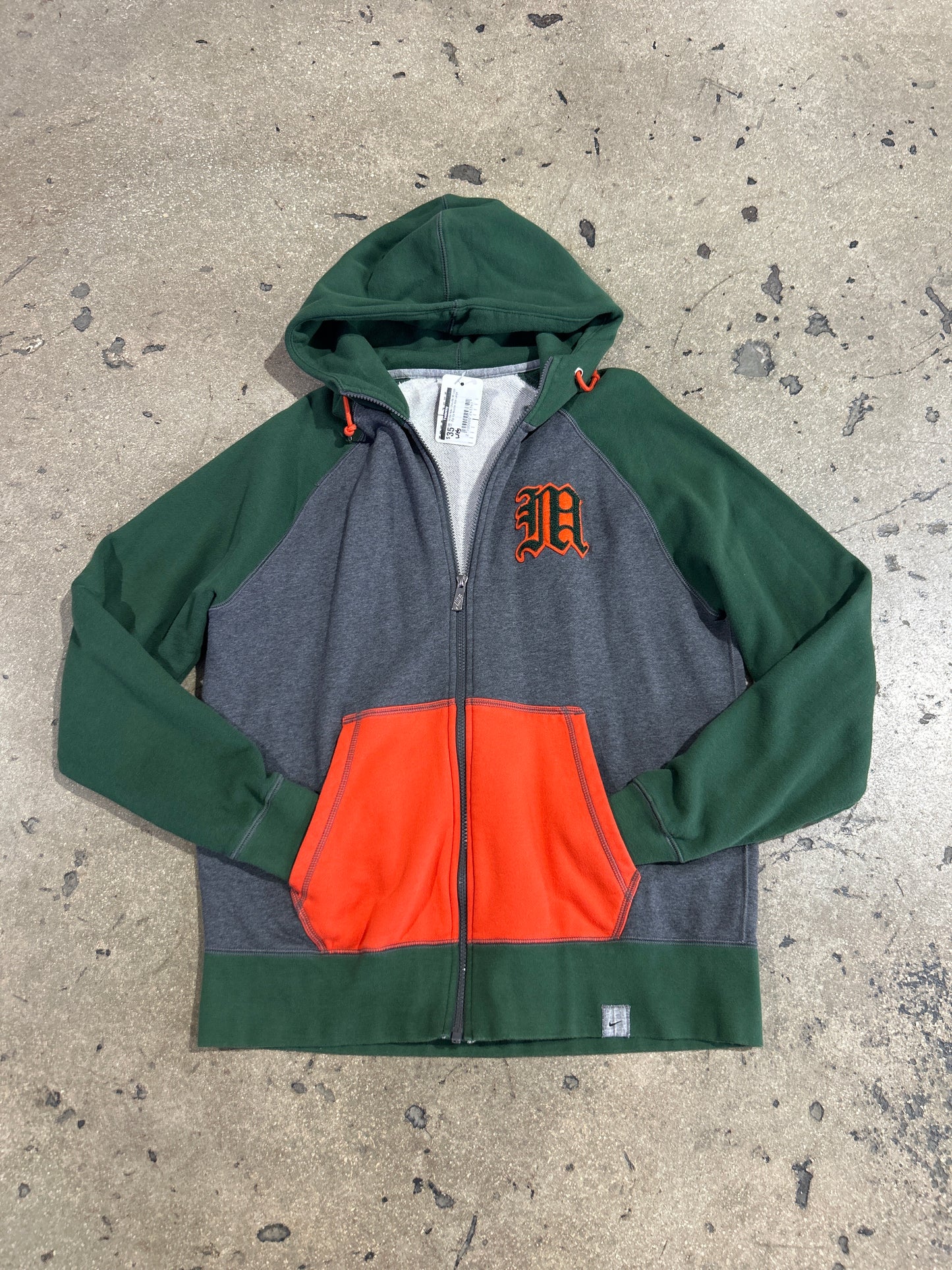 2010s Nike Chenille M Logo Zip Up Hoodie Size Large