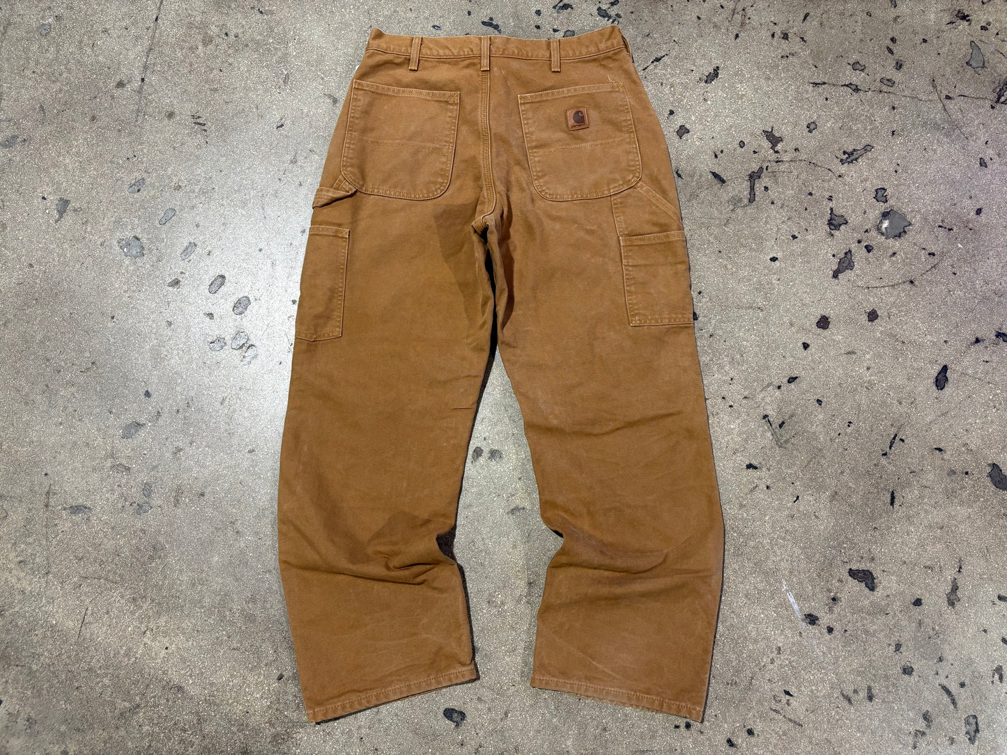 Distressed Carhartt Plaid Liner Carpenter Pants - Dark Khaki Size 33x30