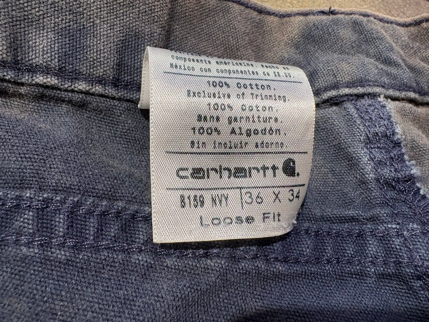 Faded Carhartt Bleached Dyed Work Pants - Navy Size 36 x 34