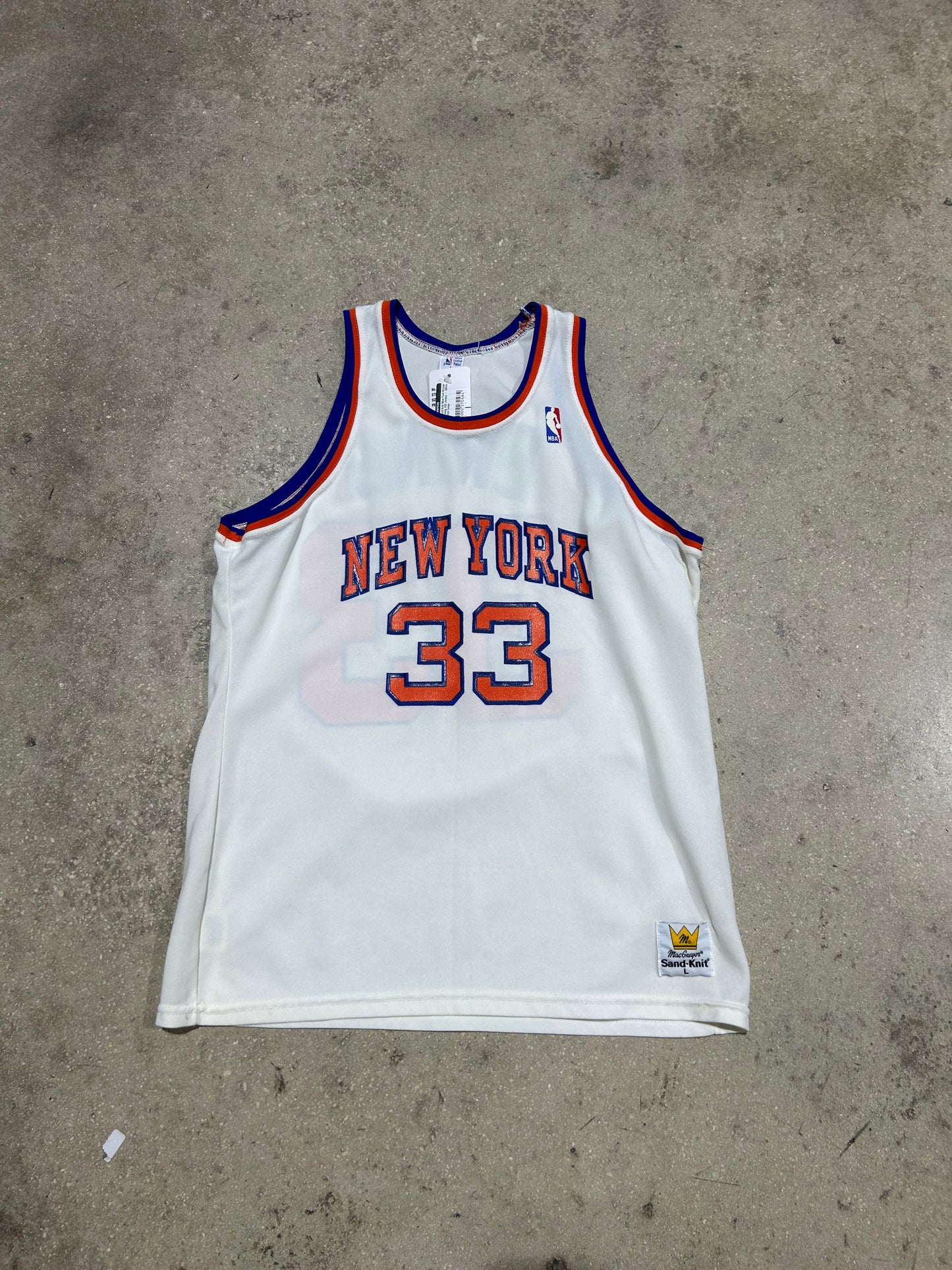 Sand Knit New York Knicks Ewing #33 Jersey - White Size Large