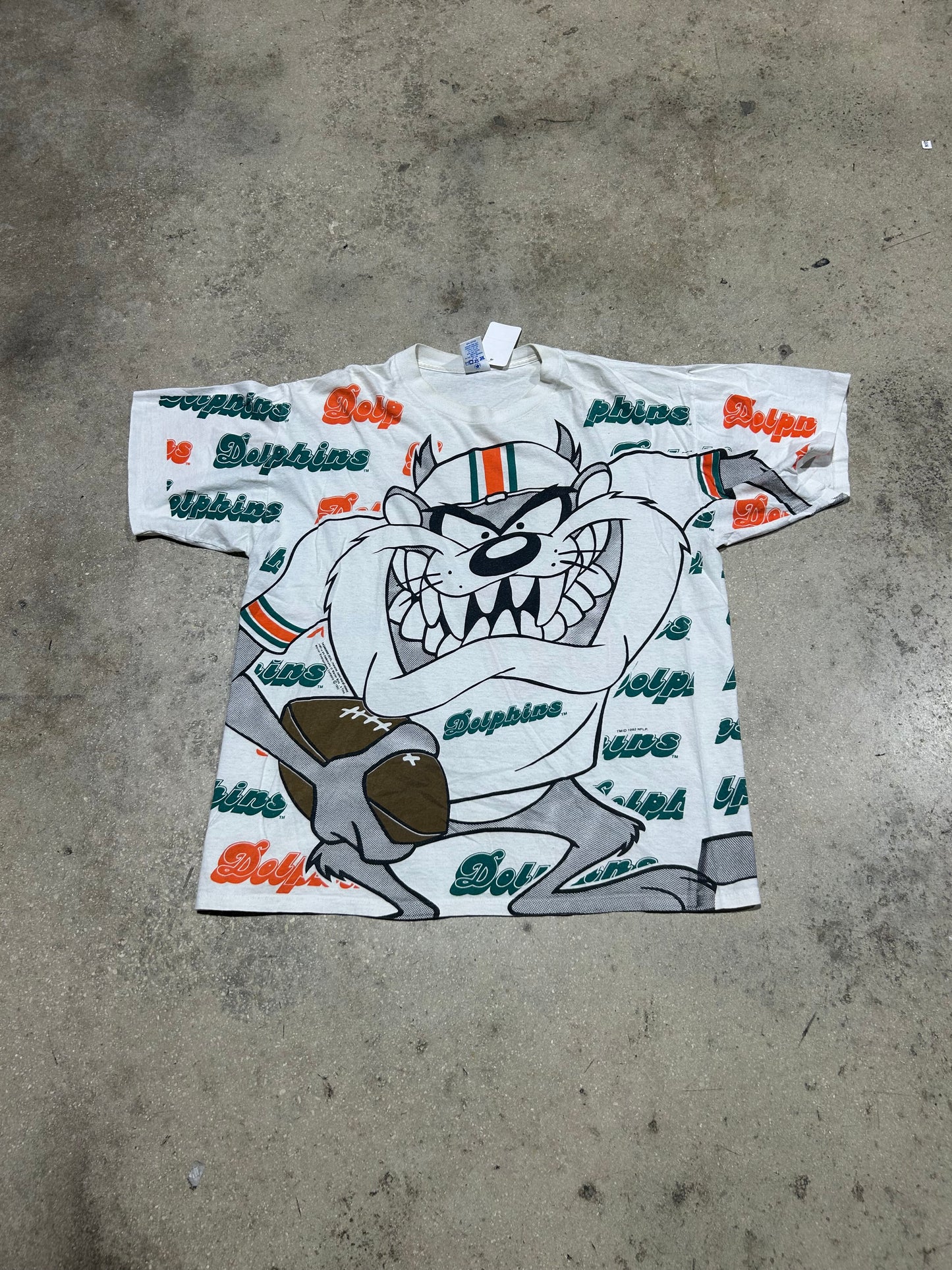 1992 Taz Devil Miami Dolphins AOP Tee - White/Orange/Teal Size Large