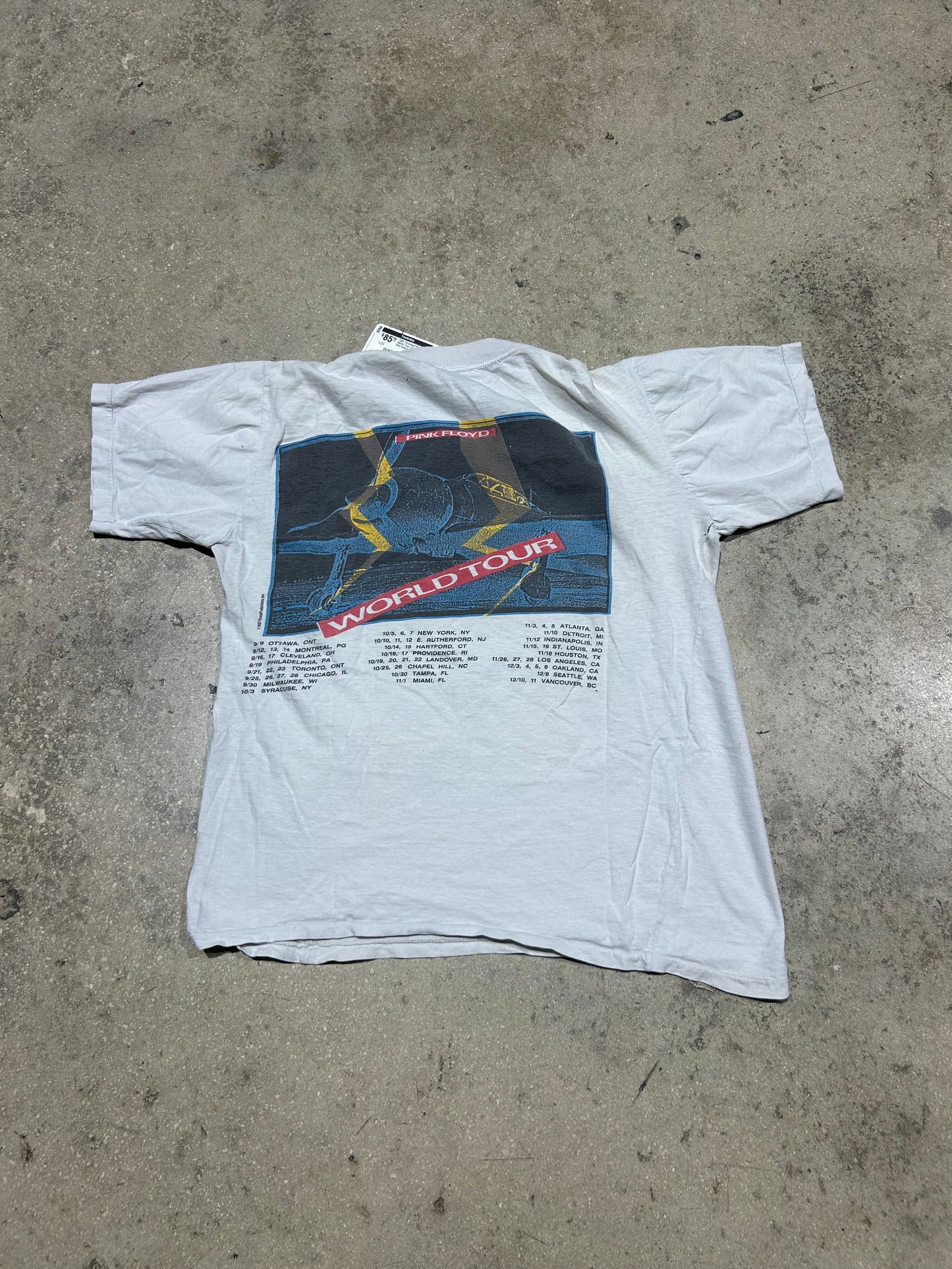 1987 Thrashed Pink Floyd World Tour Tee - White Size Small