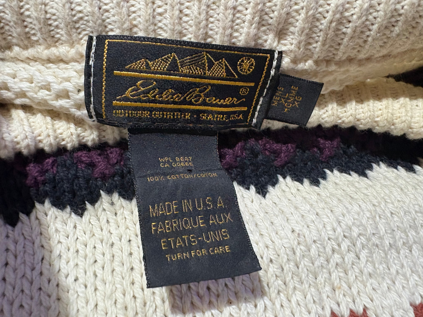 Eddie Bauer Striped Knit Sweater - Cream/Green Size XL