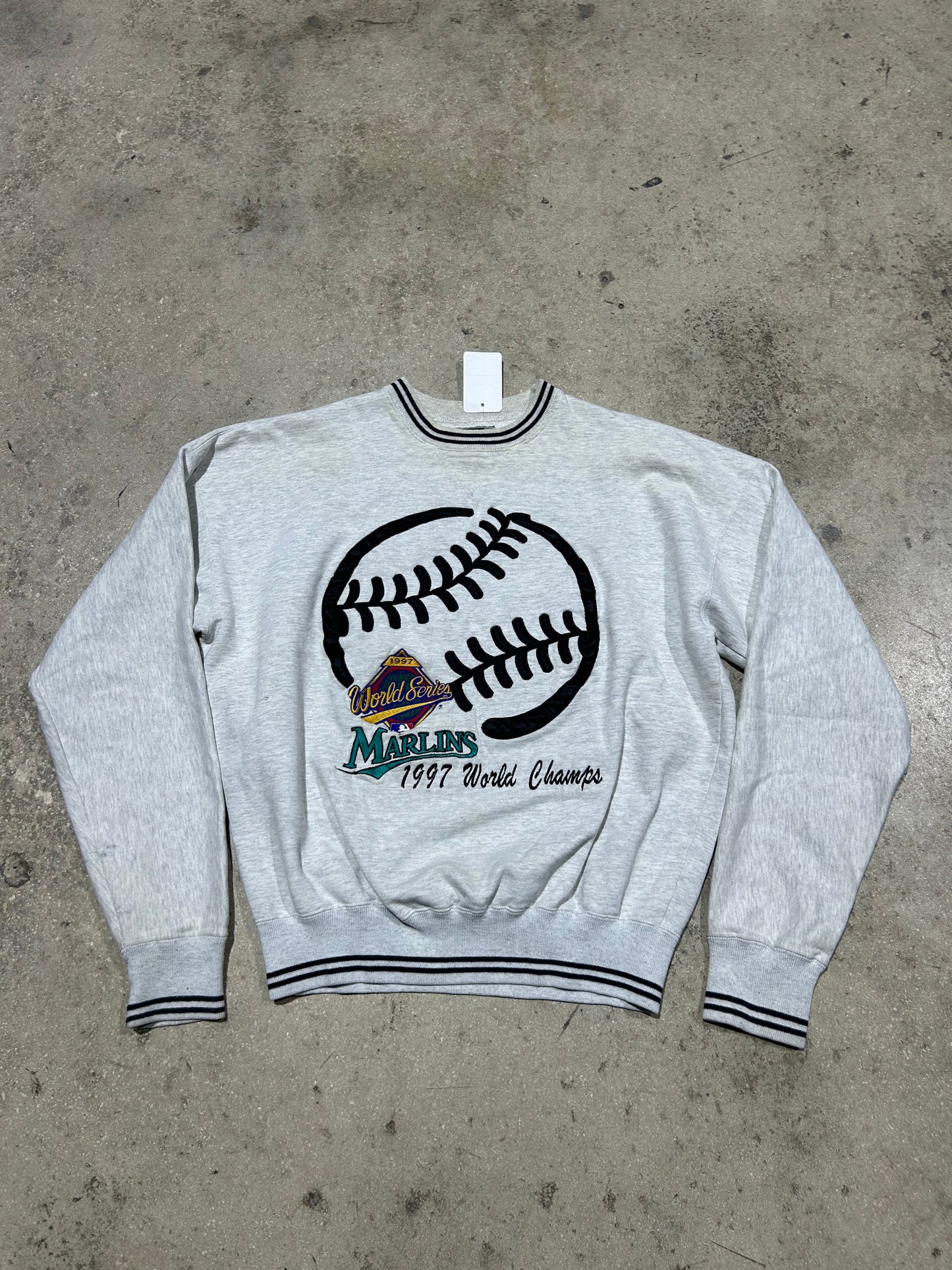 1997 Florida Marlins Big Baseball Crewneck - Grey Size Large