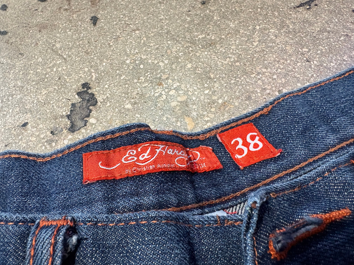 Ed Hardy Embroidered Dragon Pocket Denim Jeans - Blue Size 38 x 32