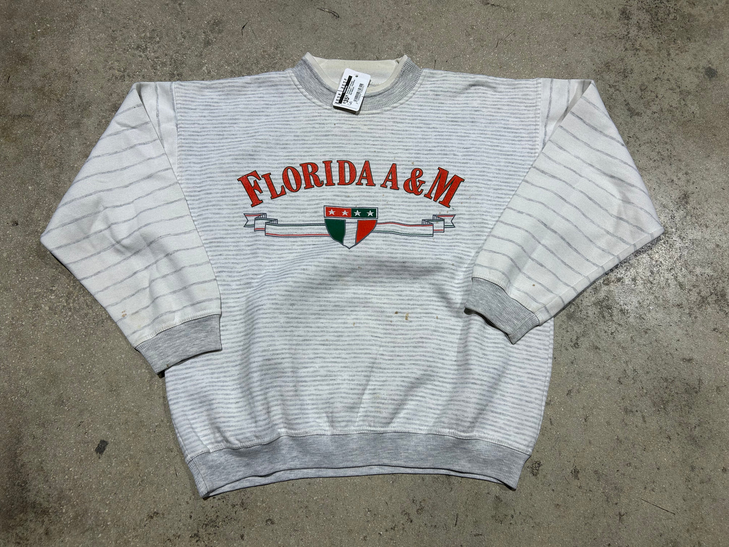 Florida A&M Stripped Crewneck - Gray/White Size Medium