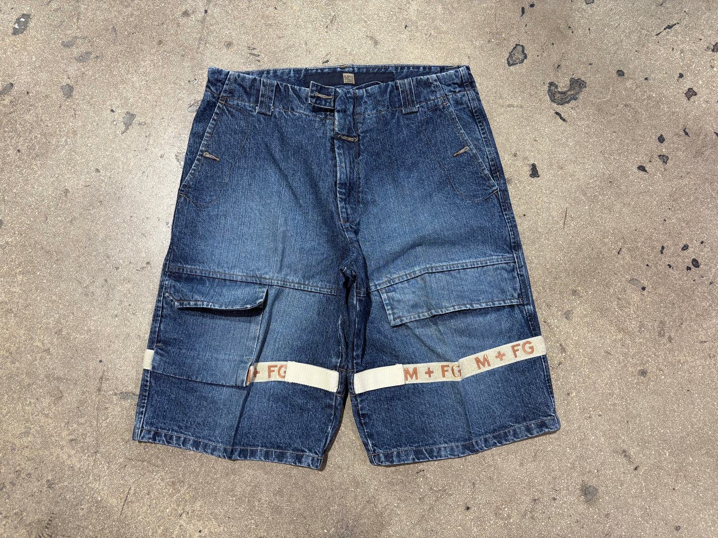Marithe Francois Girbaud Strapped Jean Shorts - Blue/Beige Size 34