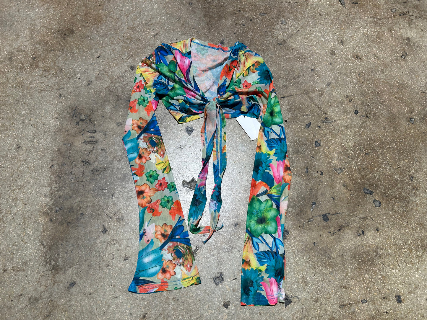 HalfHeart Mesh Floral Beach Cover Up - Blue/Multicolor Size Large