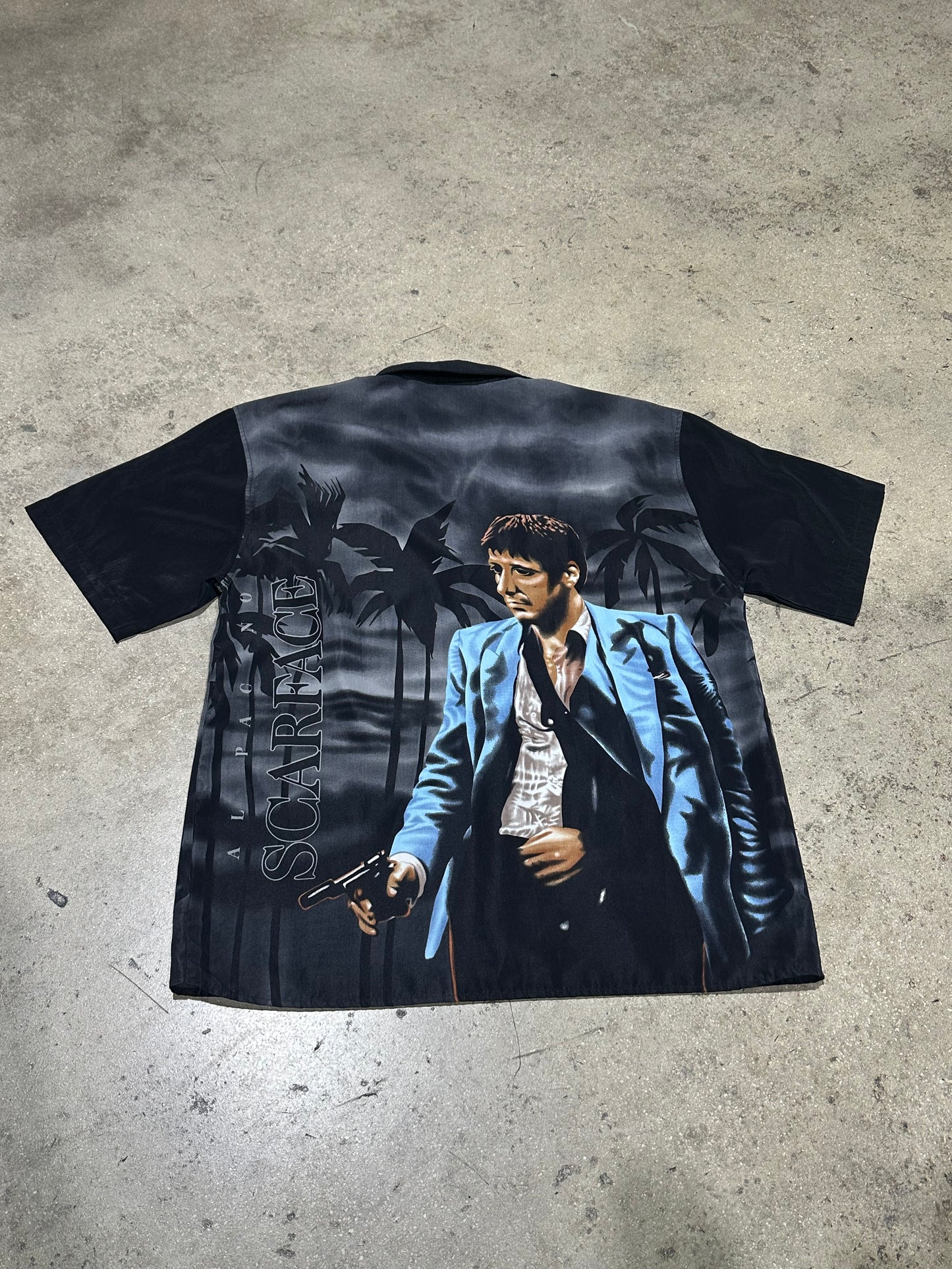 Scarface Sling Palm Tree Button Up Shirt - Black Size Large