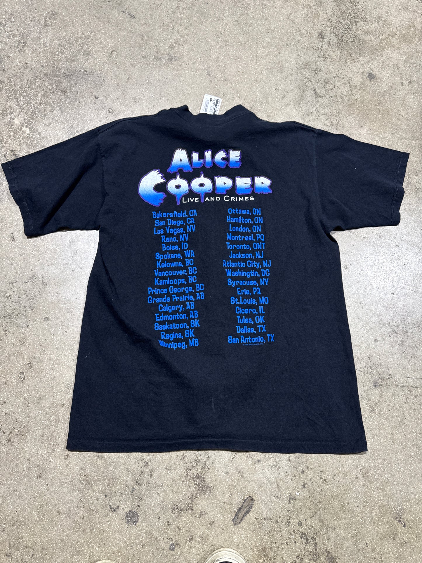 1999 Alice Cooper Life & Crimes Tour Tee - Black Size XL