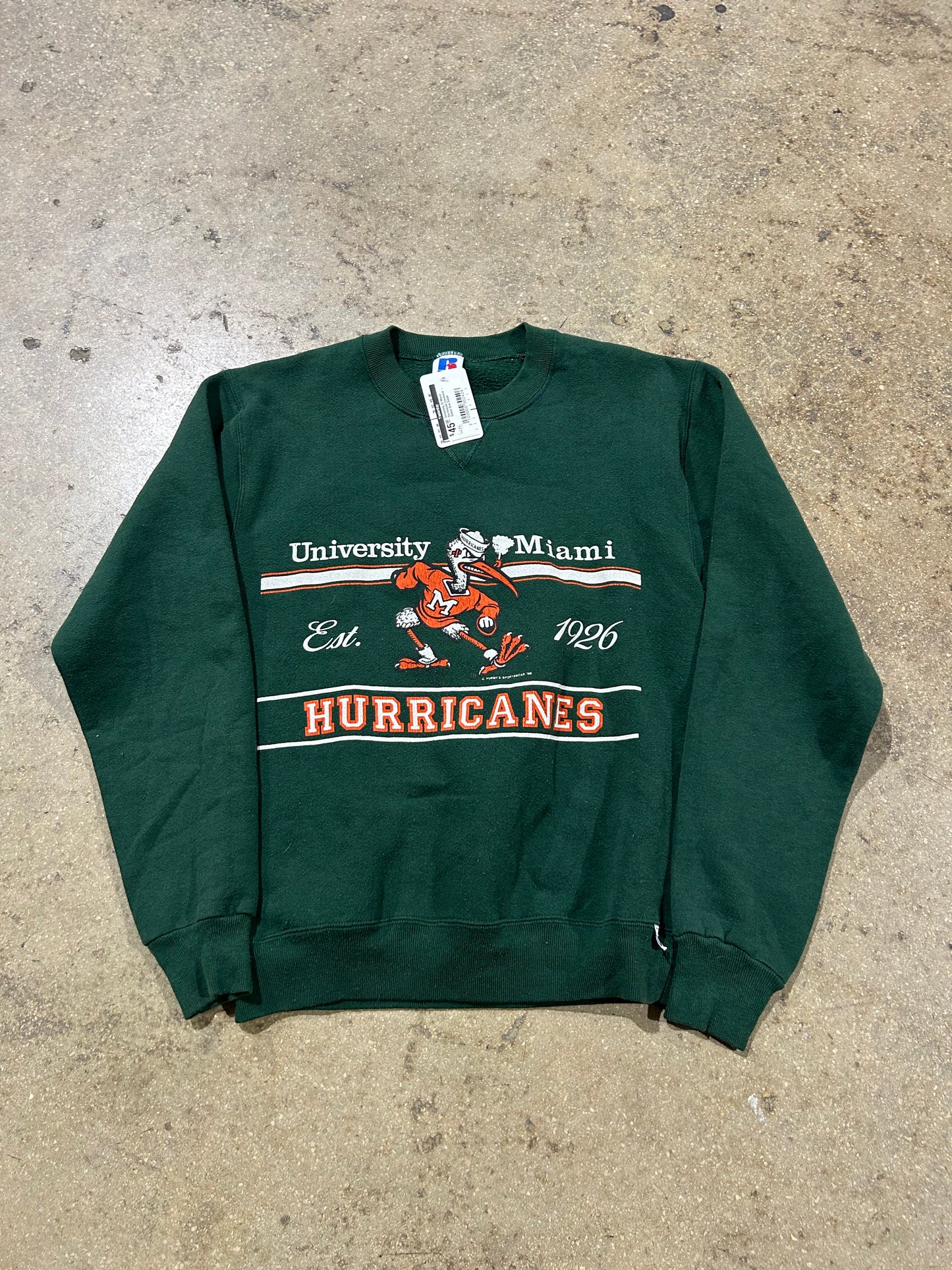 University Of Miami Hurricanes Crewneck - Green Size Small