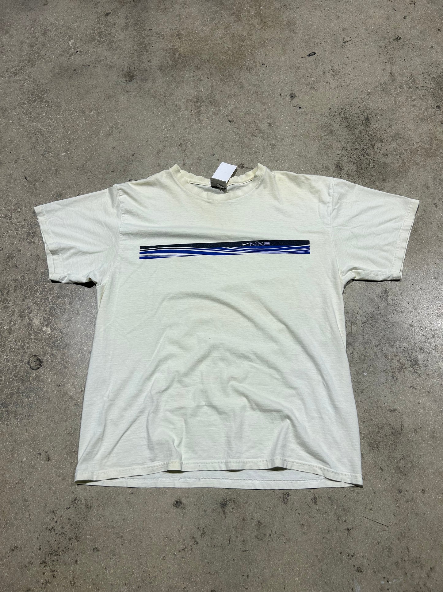 Nike Stripe Shirt - White/Blue Size Large (con)