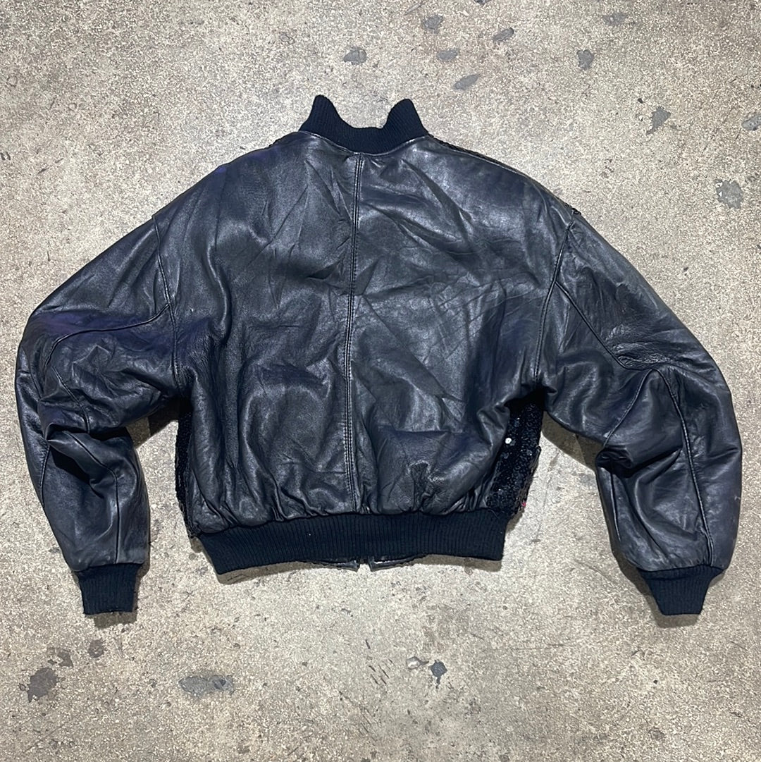 WMNS Sequins Leather Jacket - Black Size XSmall