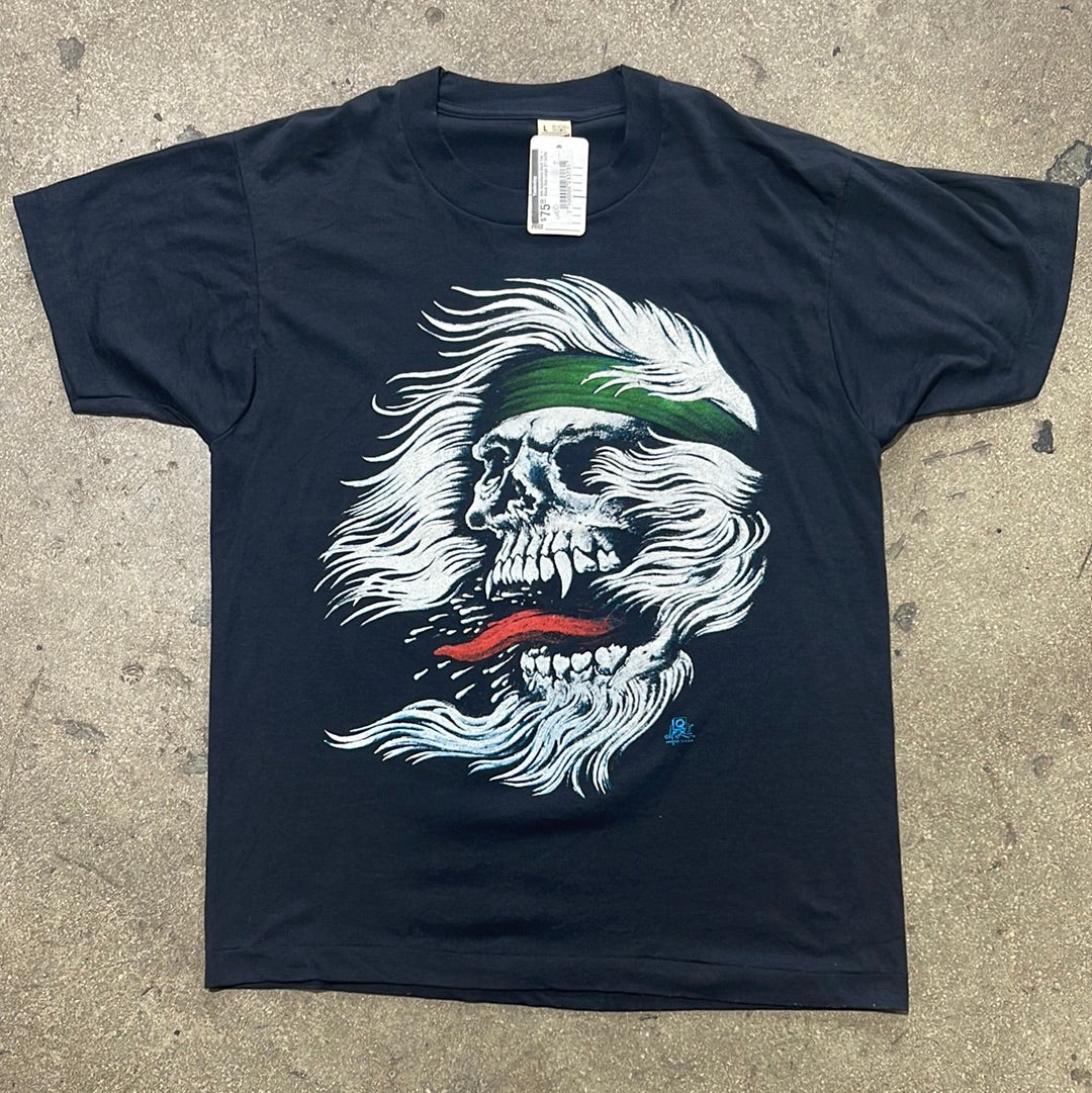 80s Headband Skull Tee - Black Size Large