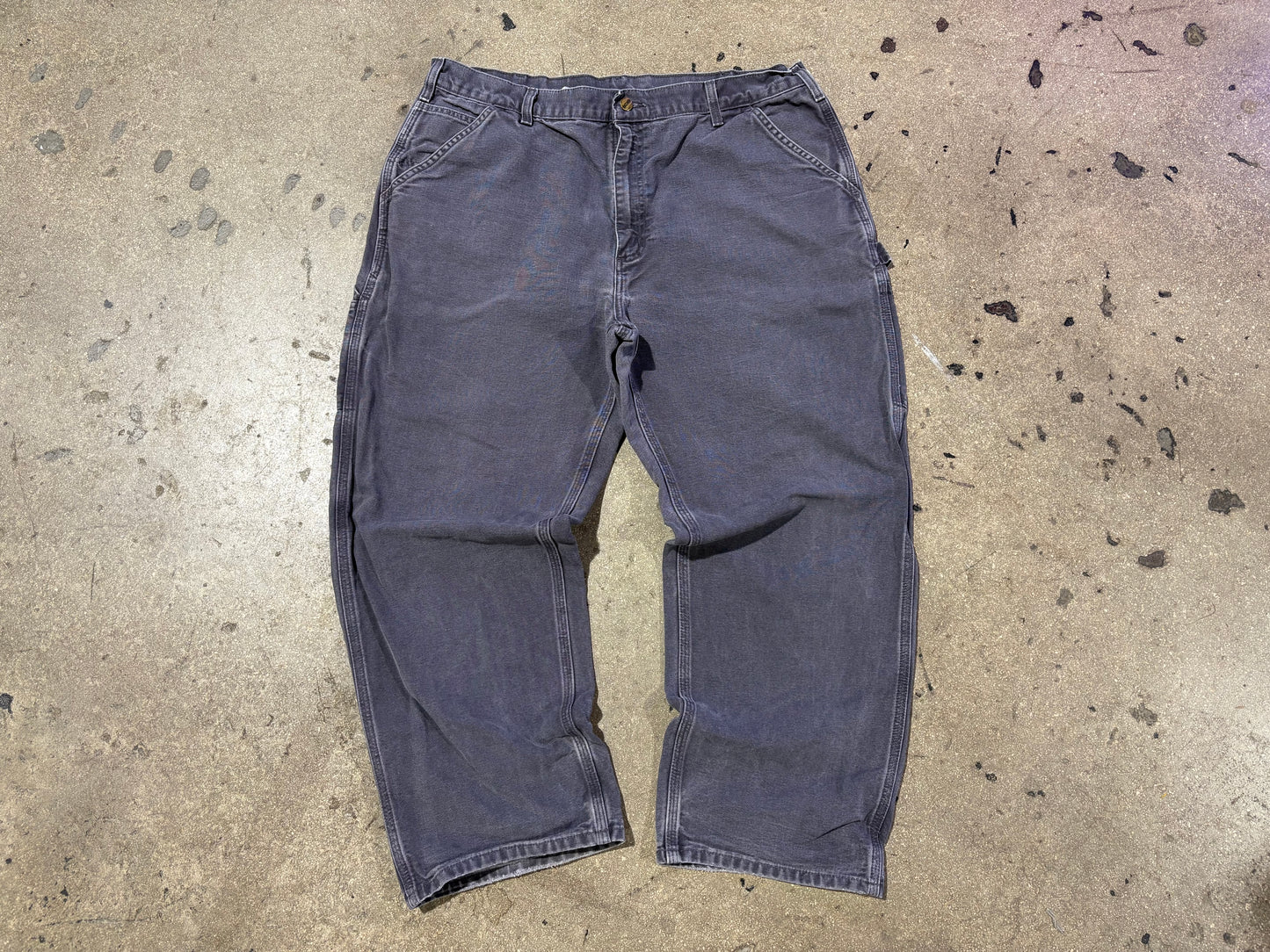 Distressed Carhartt Carpenter Pants - Faded Navy Size 40x30