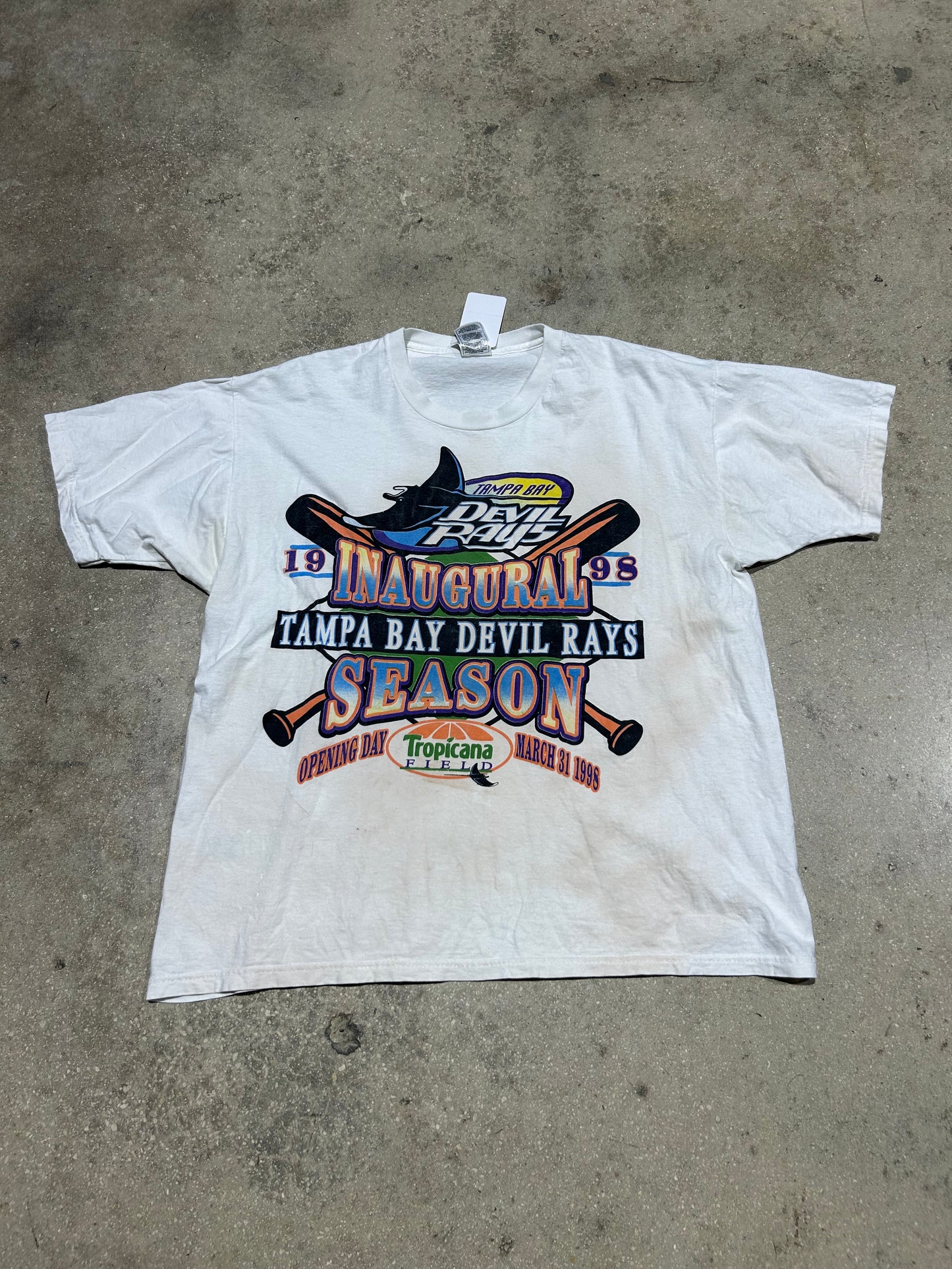 1998 Tampa Bay Devil Rays Inaugural Season Tee - White Size XL