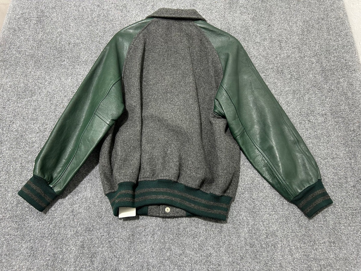 80s Polo Ralph Lauren Letterman Jacket - Grey / Green Size Large