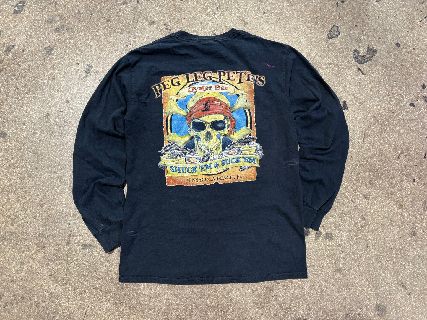 Peg Leg Pete's Oyster Bar Longsleeve Tee - Black Size Small