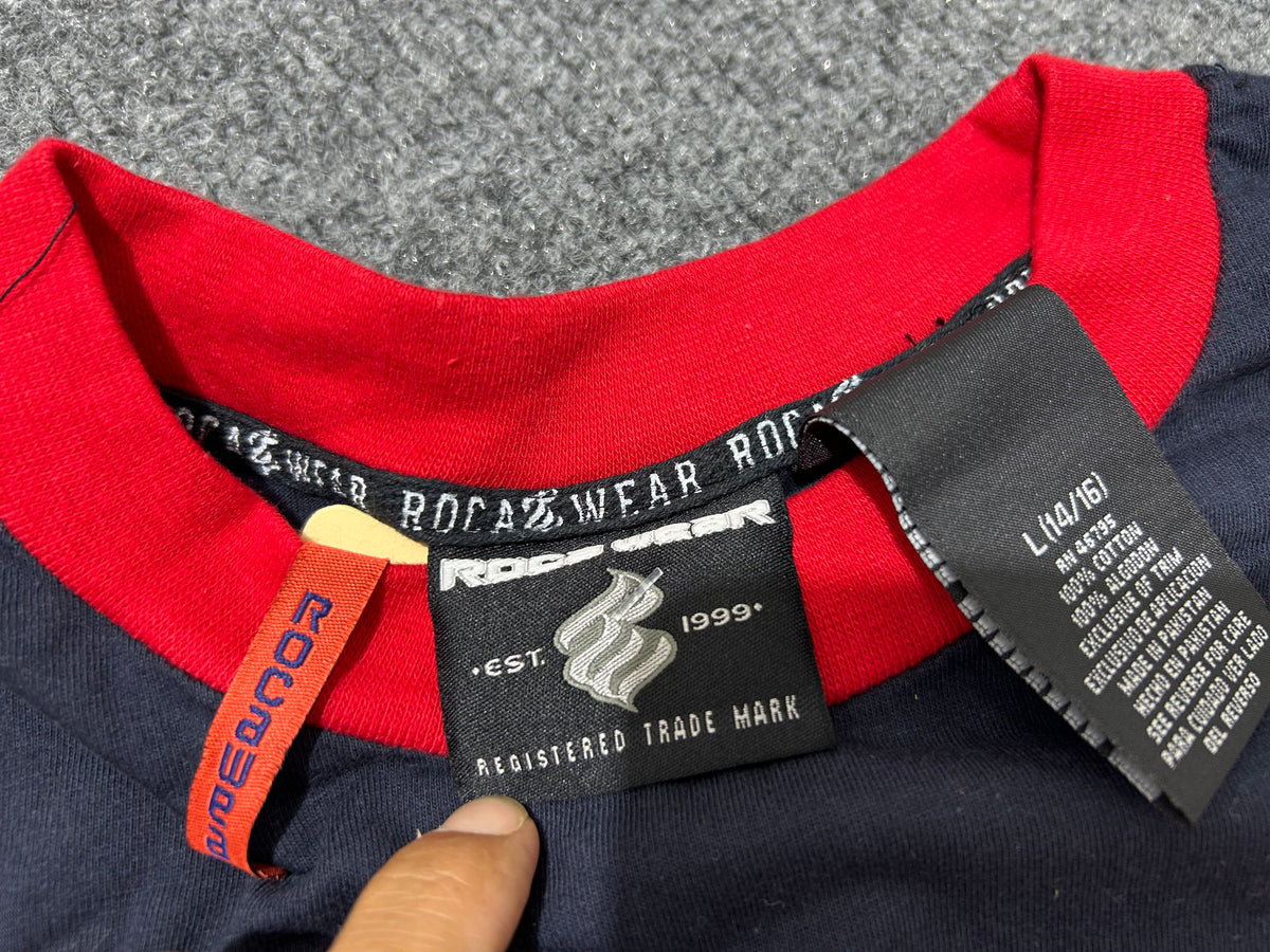 Y2K Rocawear Color Block Tee - Red/Navy Size Large